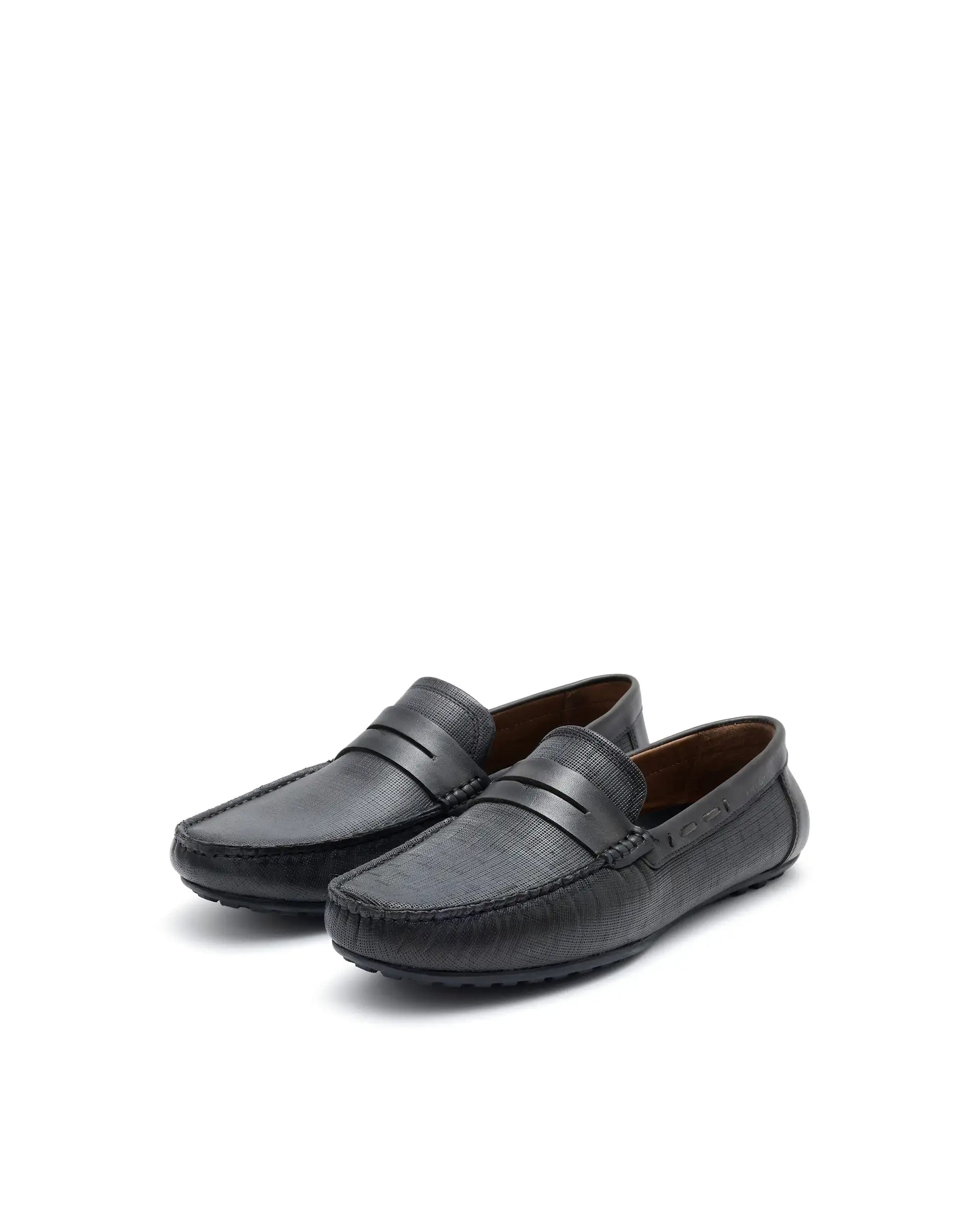 Rare Rabbit Men's Saffian Dark Olive Slip-On Textured Genuine Leather Driver Moccasin