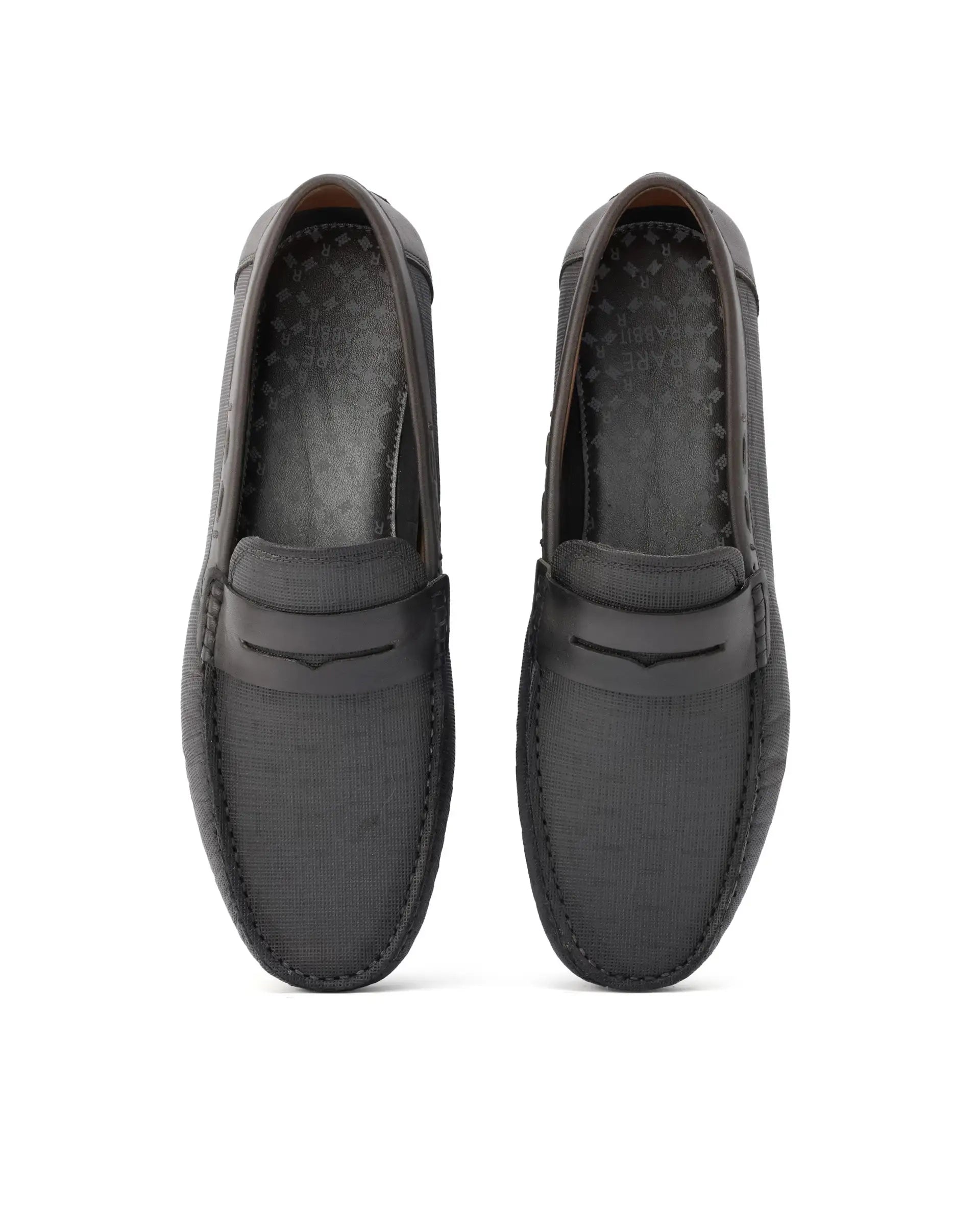 Rare Rabbit Men's Saffian Dark Olive Slip-On Textured Genuine Leather Driver Moccasin