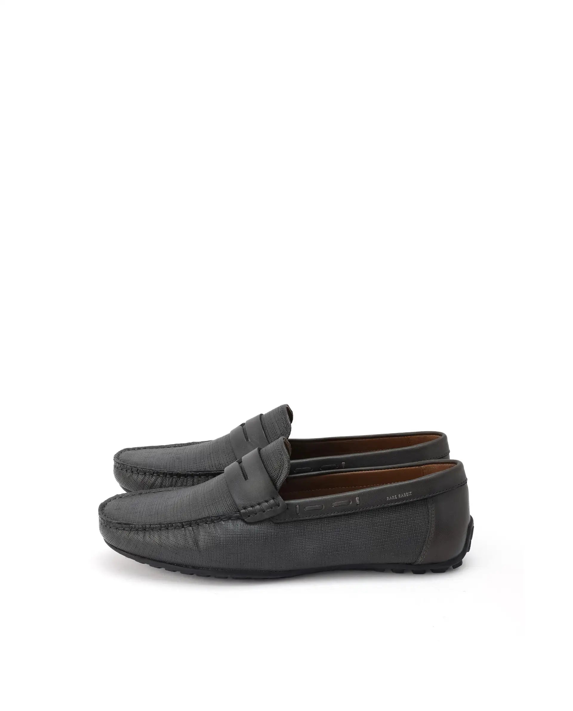 Rare Rabbit Men's Saffian Dark Olive Slip-On Textured Genuine Leather Driver Moccasin