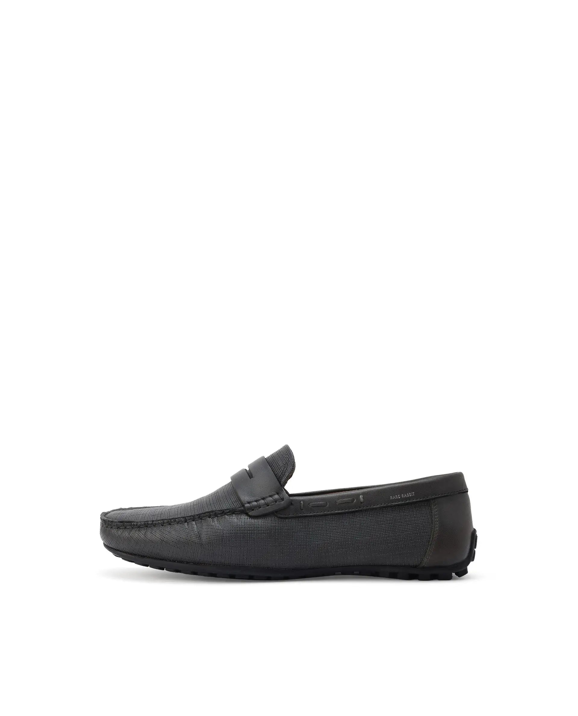 Rare Rabbit Men's Saffian Dark Olive Slip-On Textured Genuine Leather Driver Moccasin