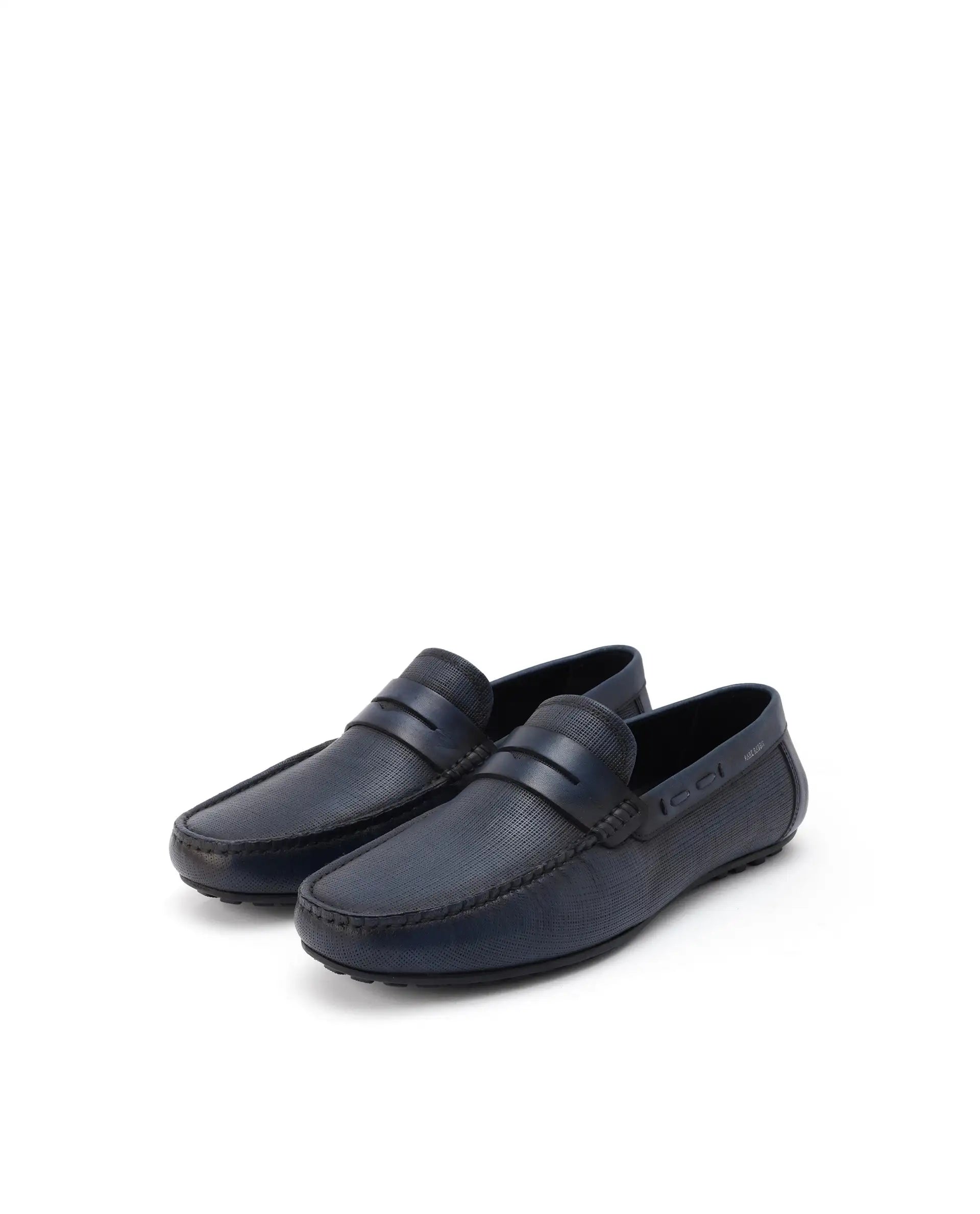 Rare Rabbit Men's Saffian Navy Slip-On Textured Genuine Leather Driver Moccasin