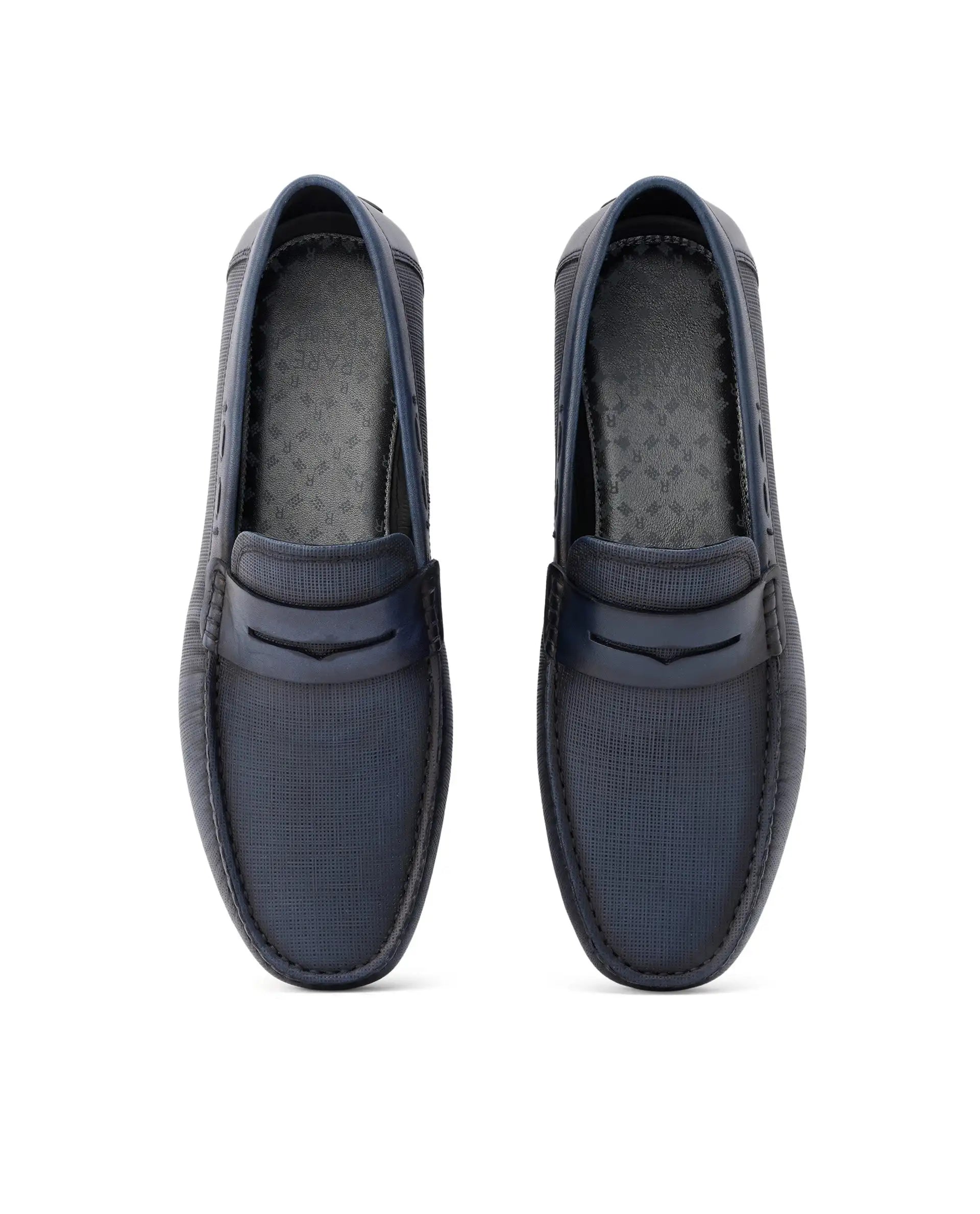 Rare Rabbit Men's Saffian Navy Slip-On Textured Genuine Leather Driver Moccasin