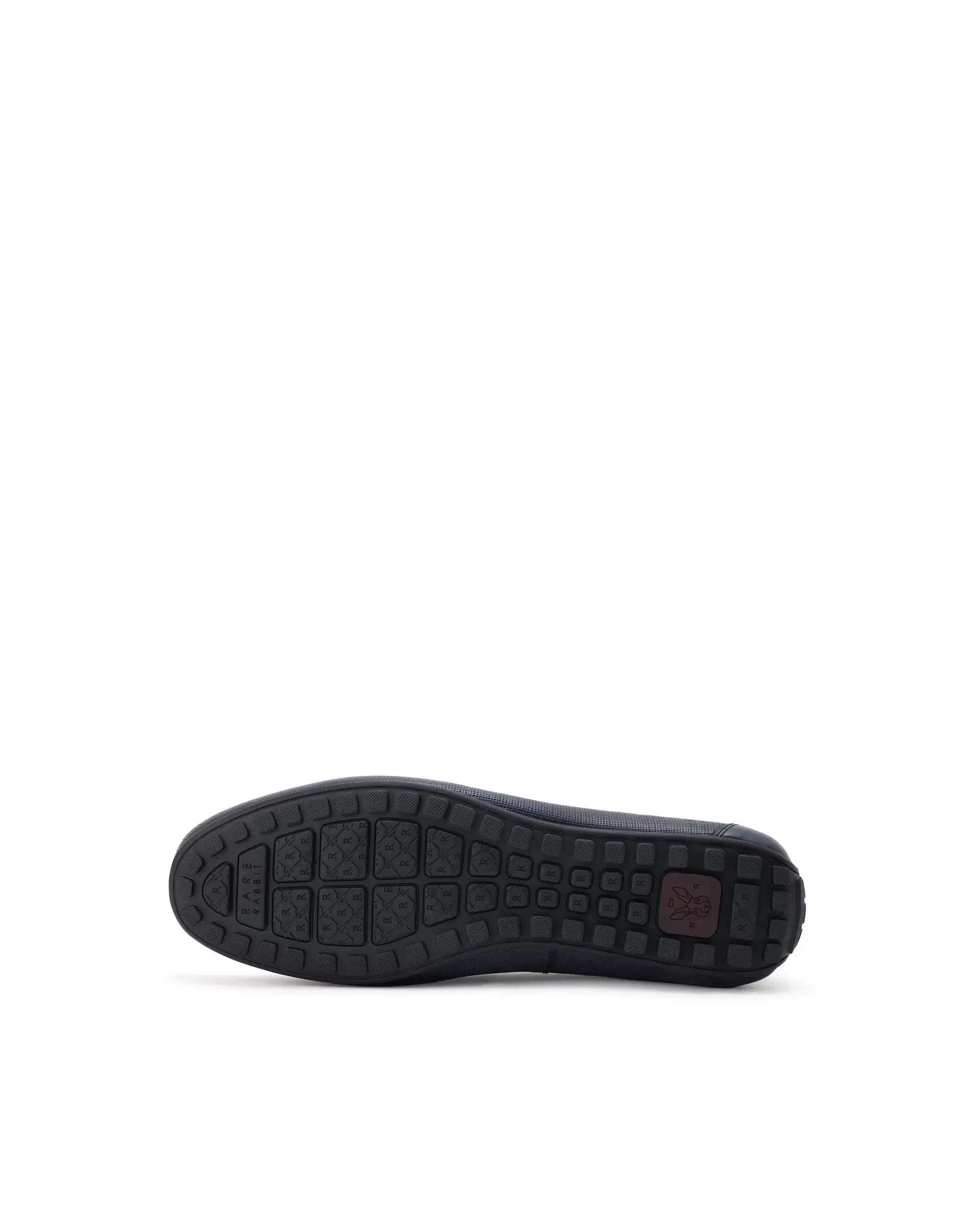 Rare Rabbit Men's Saffian Navy Slip-On Textured Genuine Leather Driver Moccasin
