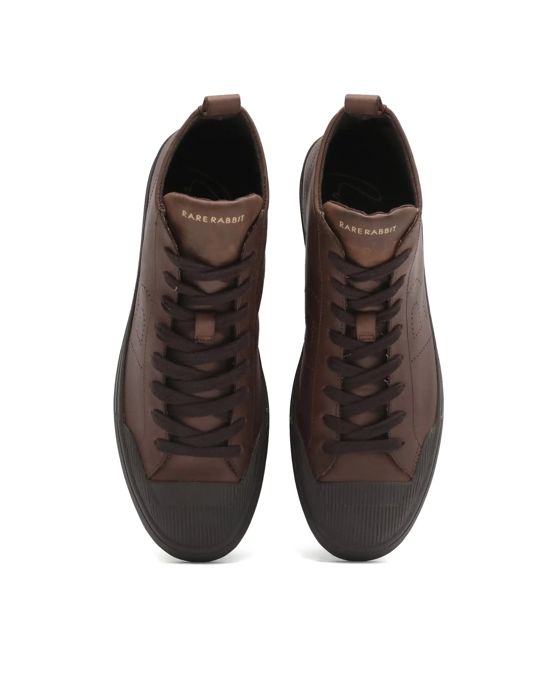 Rare Rabbit Men's Sauroil Hi Pro Brown High Top Lace Up Premium Oil Pull-Up Leather Sneaker