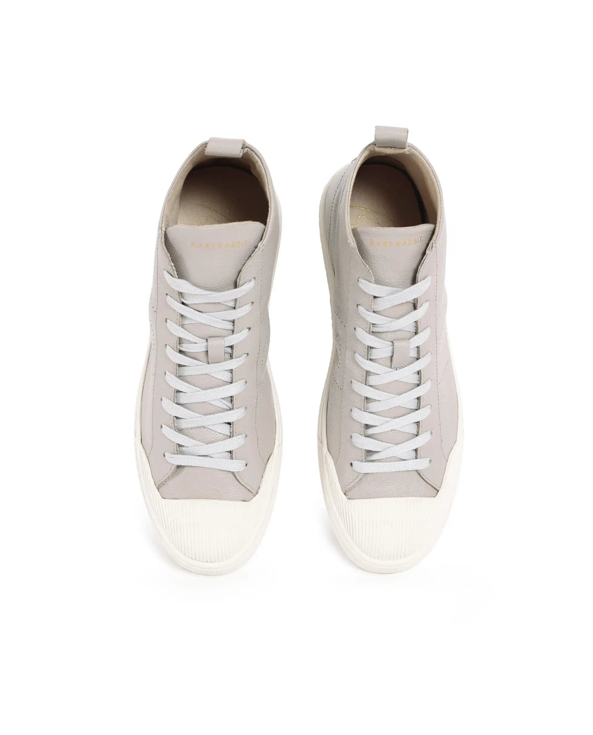 Rare Rabbit Mens Sauron Hi Pro Light Grey Premium Milled Leather Lace Up High Top Round Toe Sneaker Shoes