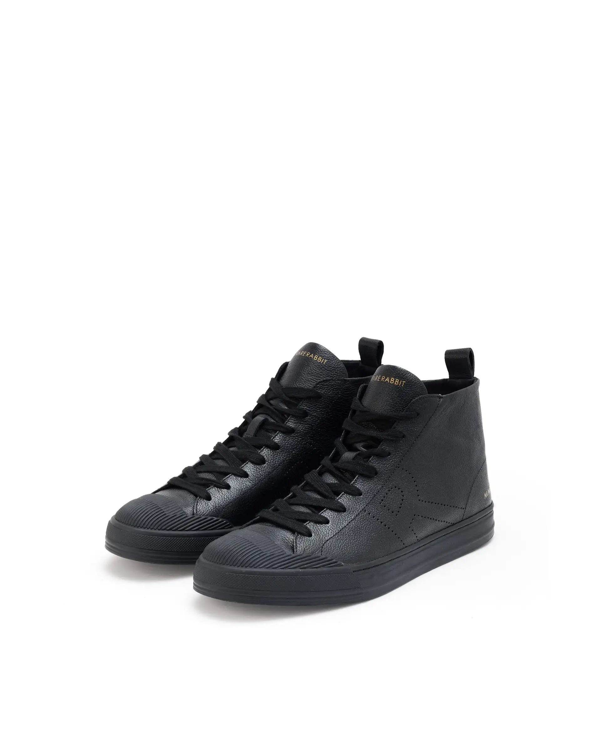 Rare Rabbit Mens Sauron Hi Pro Black Premium Milled Leather Lace Up High Top Round Toe Sneaker Shoes