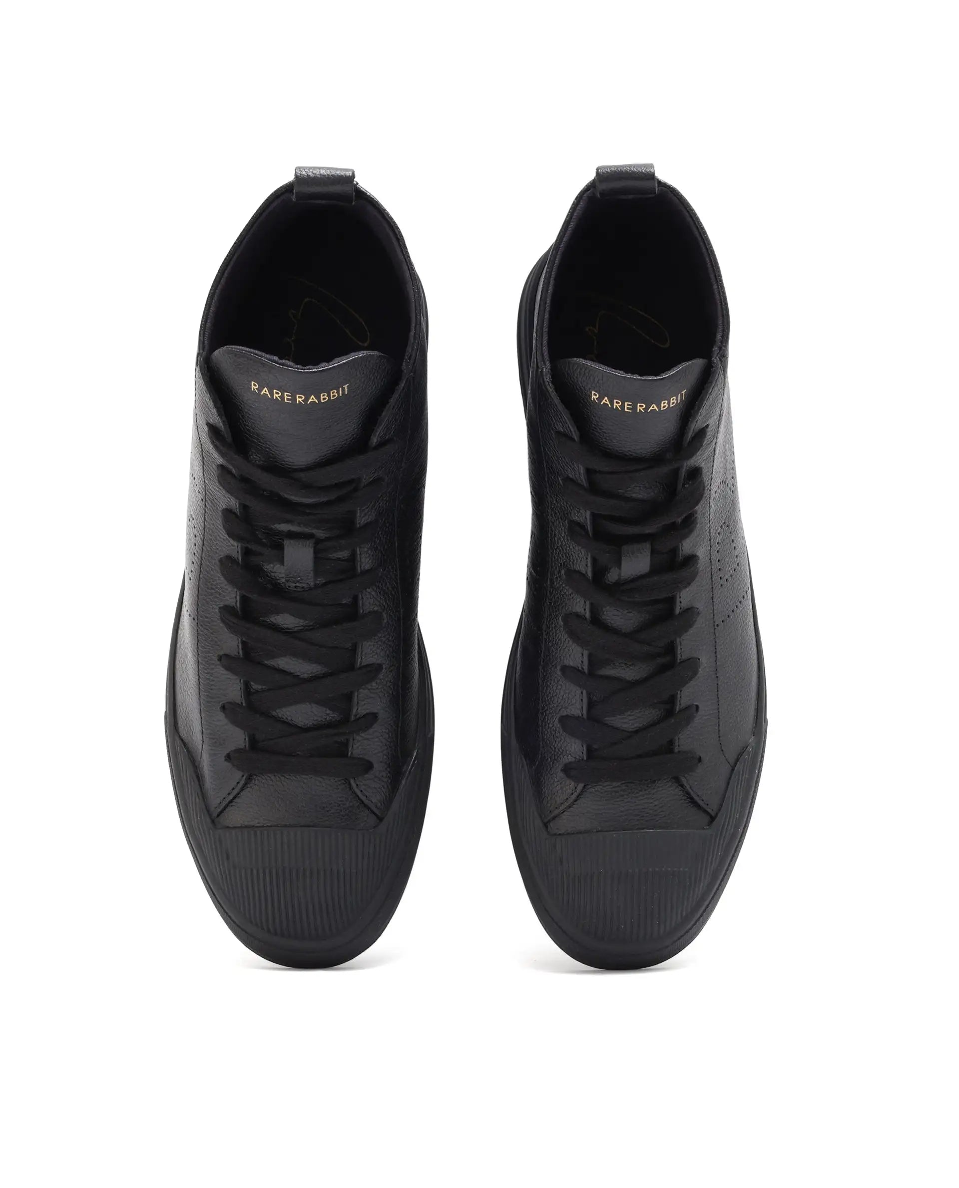 Rare Rabbit Mens Sauron Hi Pro Black Premium Milled Leather Lace Up High Top Round Toe Sneaker Shoes