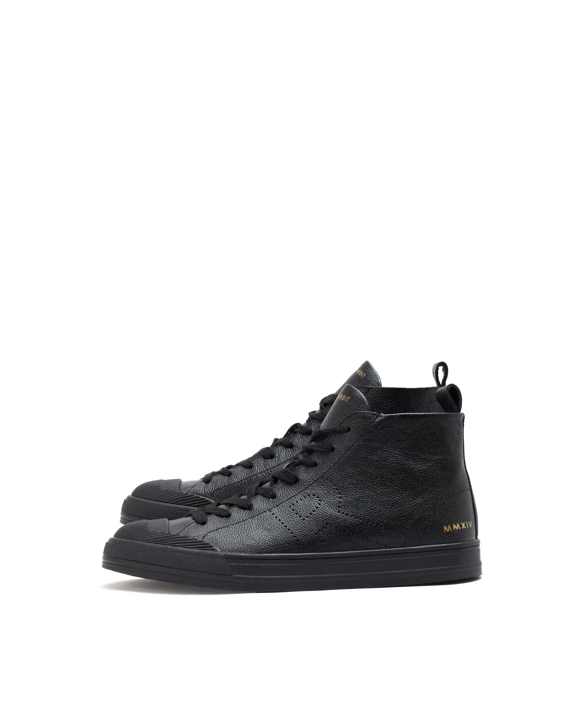 Rare Rabbit Mens Sauron Hi Pro Black Premium Milled Leather Lace Up High Top Round Toe Sneaker Shoes