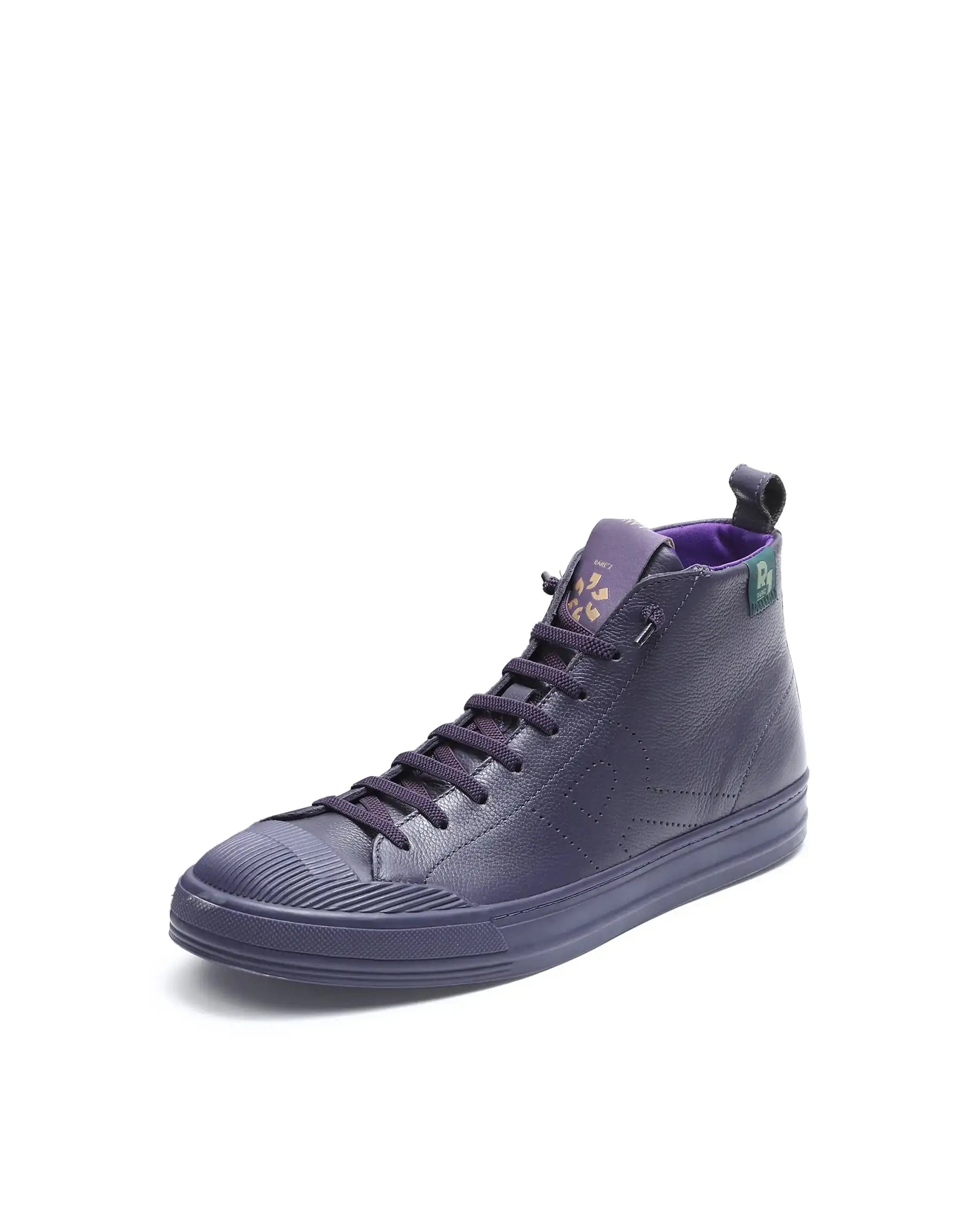 Rare Rabbit Men Sauron Hi Pro Dark Purple Leather Lace-Up Closure Sneaker
