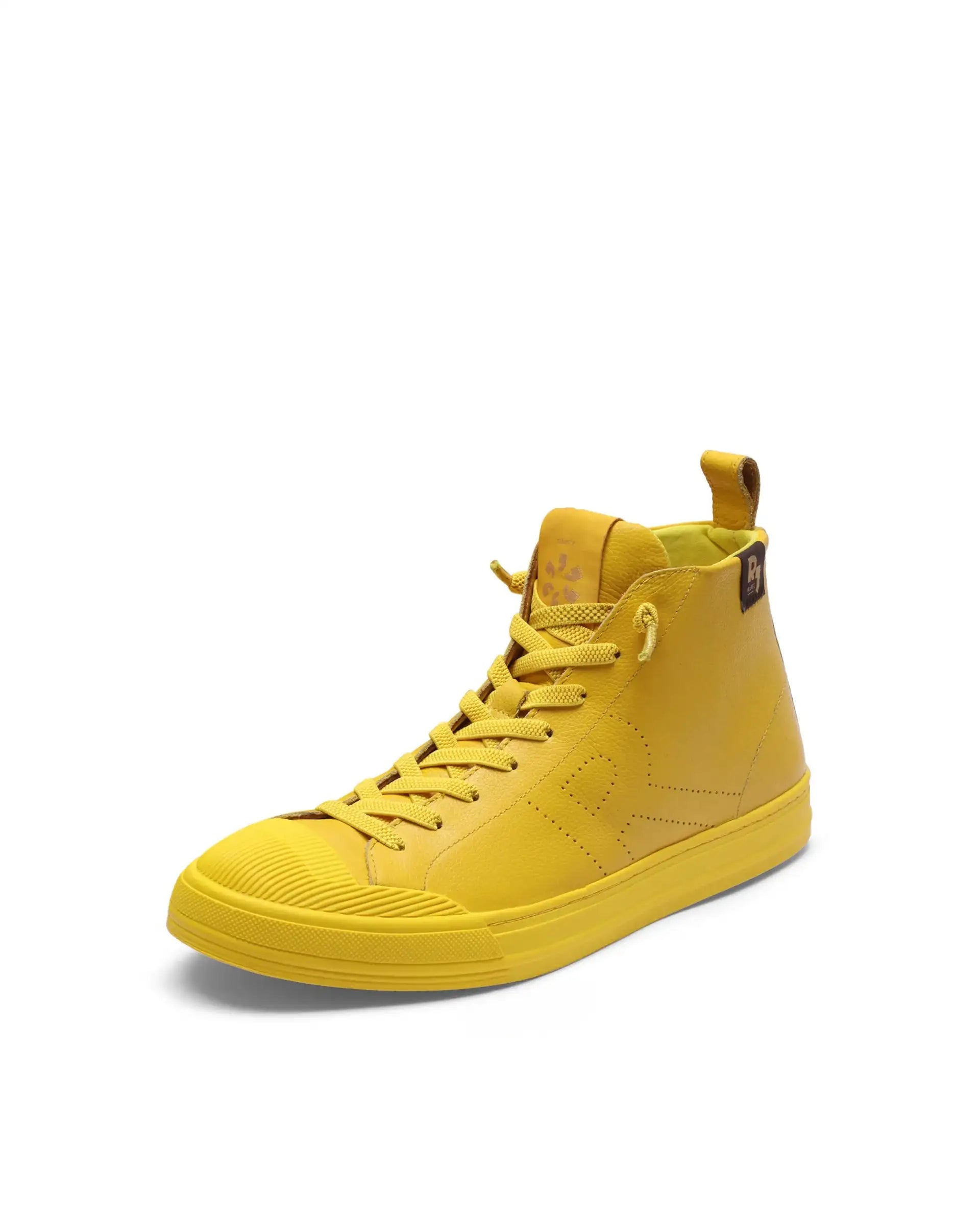 Rare Rabbit Men's Sauron Hi Pro Yellow Leather Lace-Up Closure Sneaker