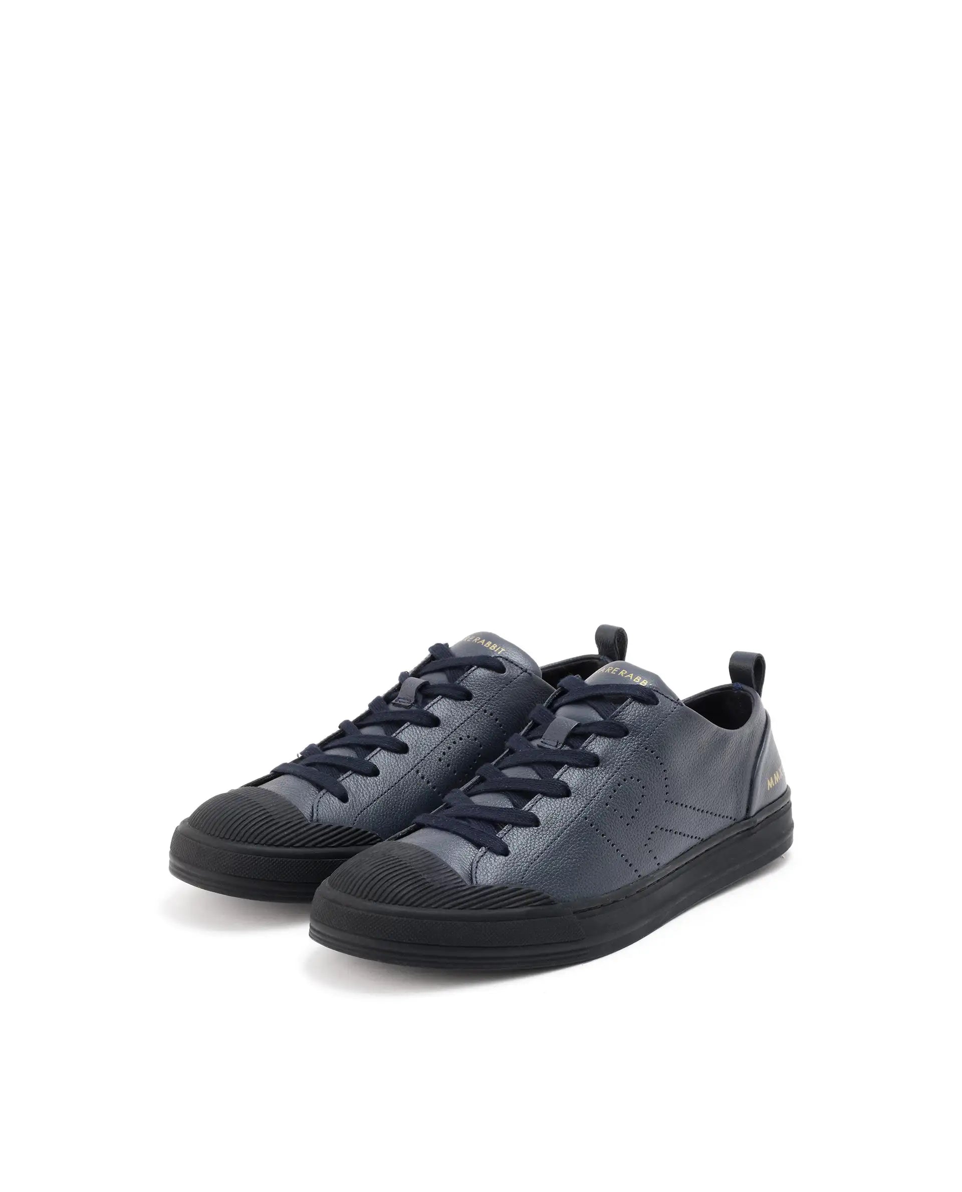 Rare Rabbit Mens Sauron Pro Navy Premium Milled Leather Lace Up Low Top Round Toe Sneaker Shoes