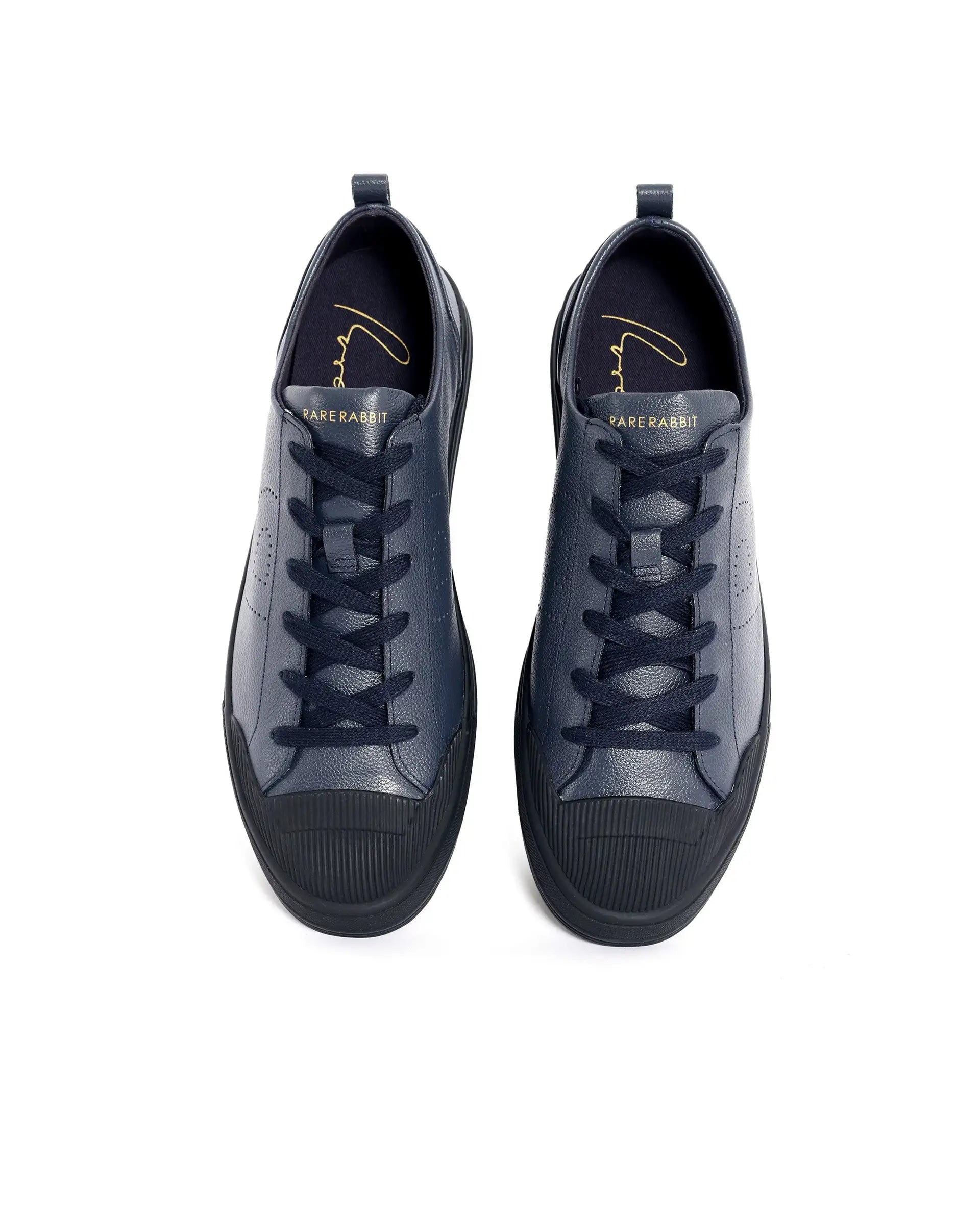 Rare Rabbit Mens Sauron Pro Navy Premium Milled Leather Lace Up Low Top Round Toe Sneaker Shoes
