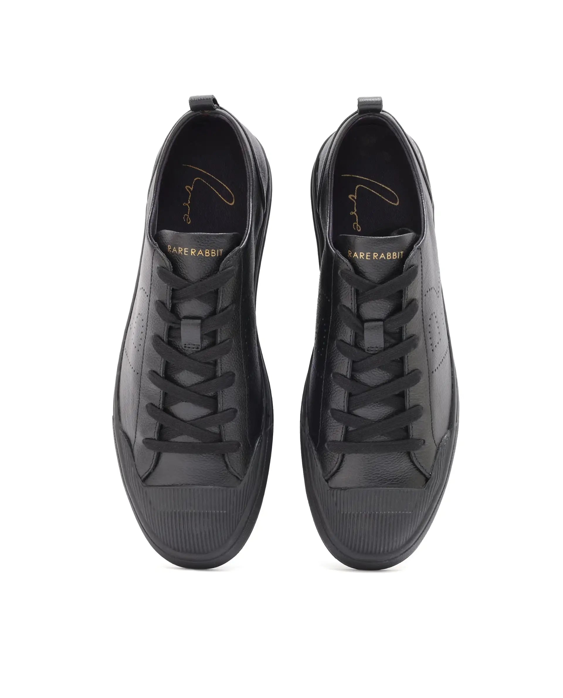 Rare Rabbit Mens Sauron Pro Black Premium Milled Leather Lace Up Low Top Round Toe Sneaker Shoes