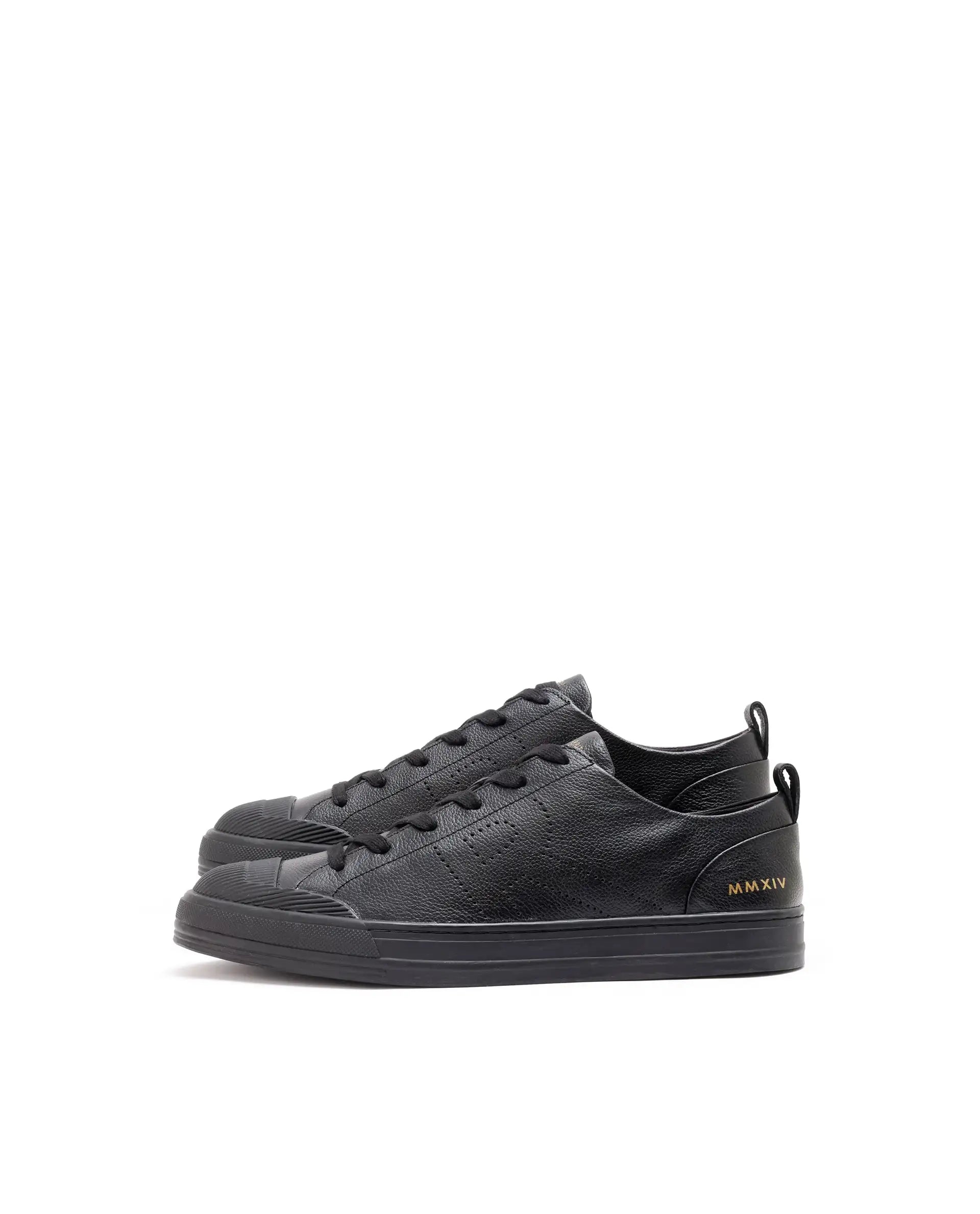Rare Rabbit Mens Sauron Pro Black Premium Milled Leather Lace Up Low Top Round Toe Sneaker Shoes