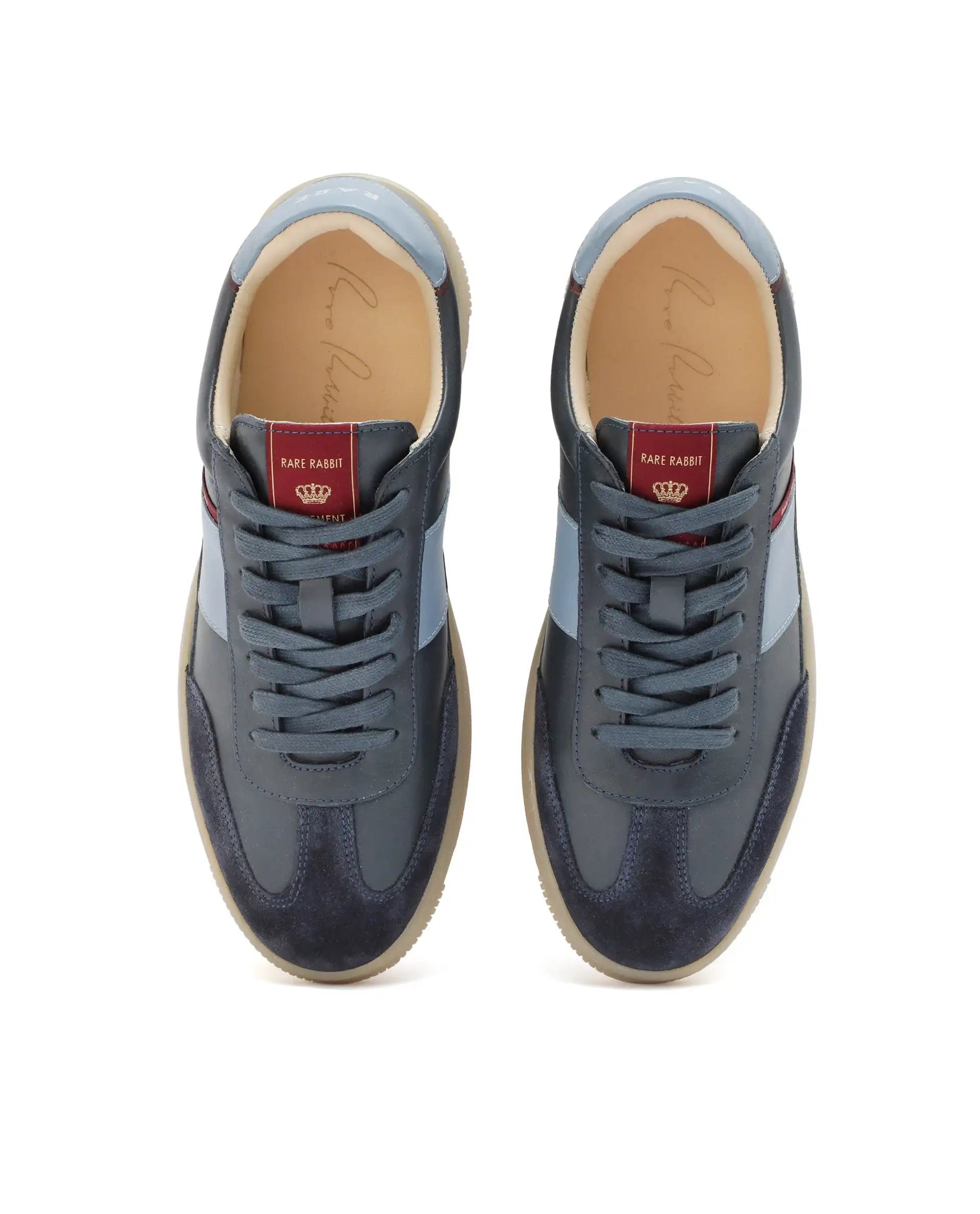 Rare Rabbit Men's Sirius Blue Leather Upper Round Toe Low-Top Lace-Up Sneaker Shoes