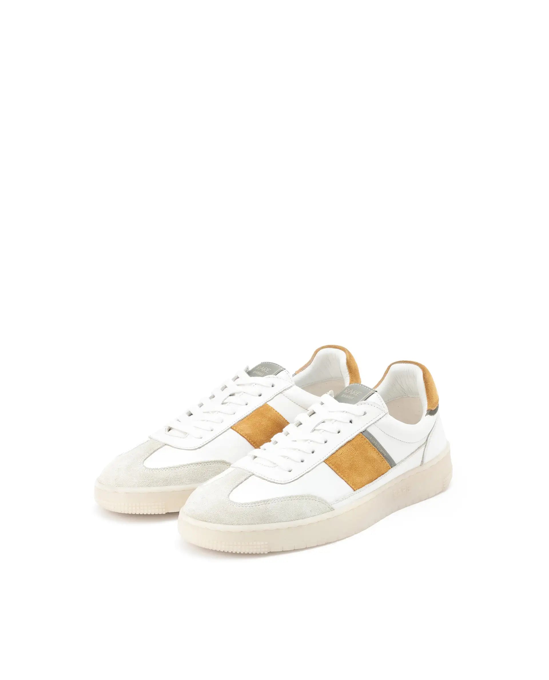 Rare Rabbit Men's Sirius Mustard Suede And Leather Upper Round Toe Low-Top Lace-Up Sneaker Shoes