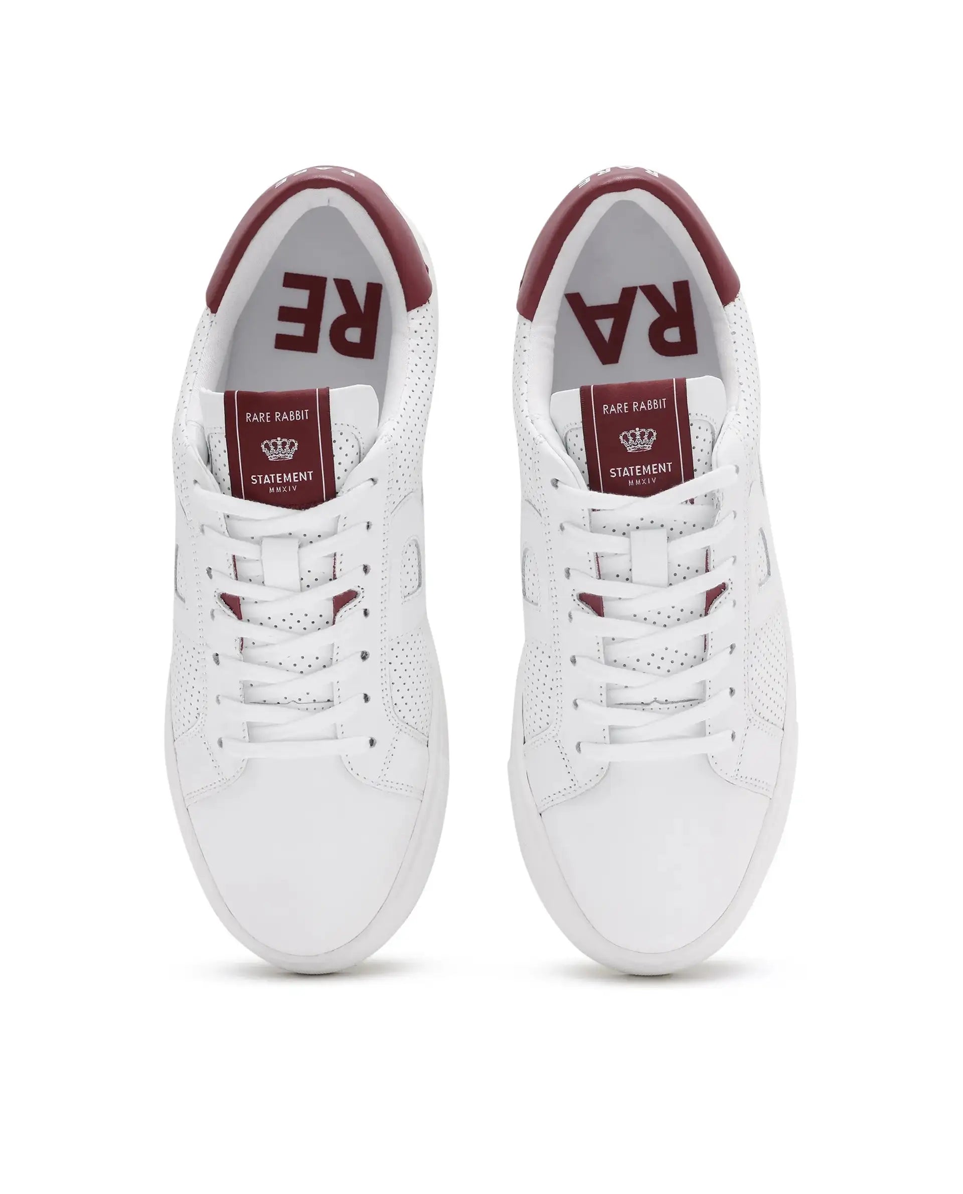 Rare Rabbit Men Umbra White Lace-Up Genuine Leather Low-Top Perforated Shoes