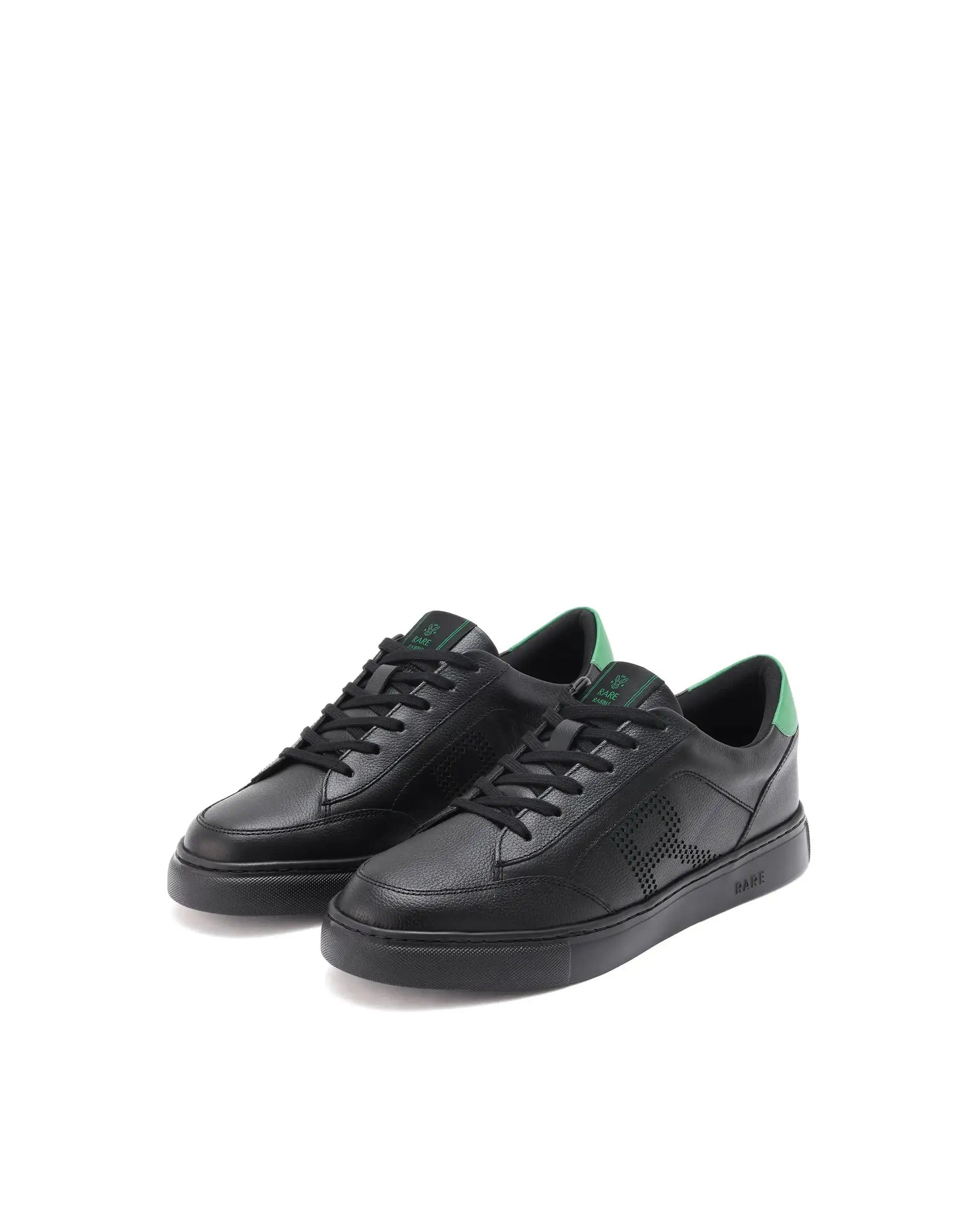 Rare Rabbit Men Vortex Black Low-Top Genuine Leather Lazer Lace-Up Sneaker Shoes