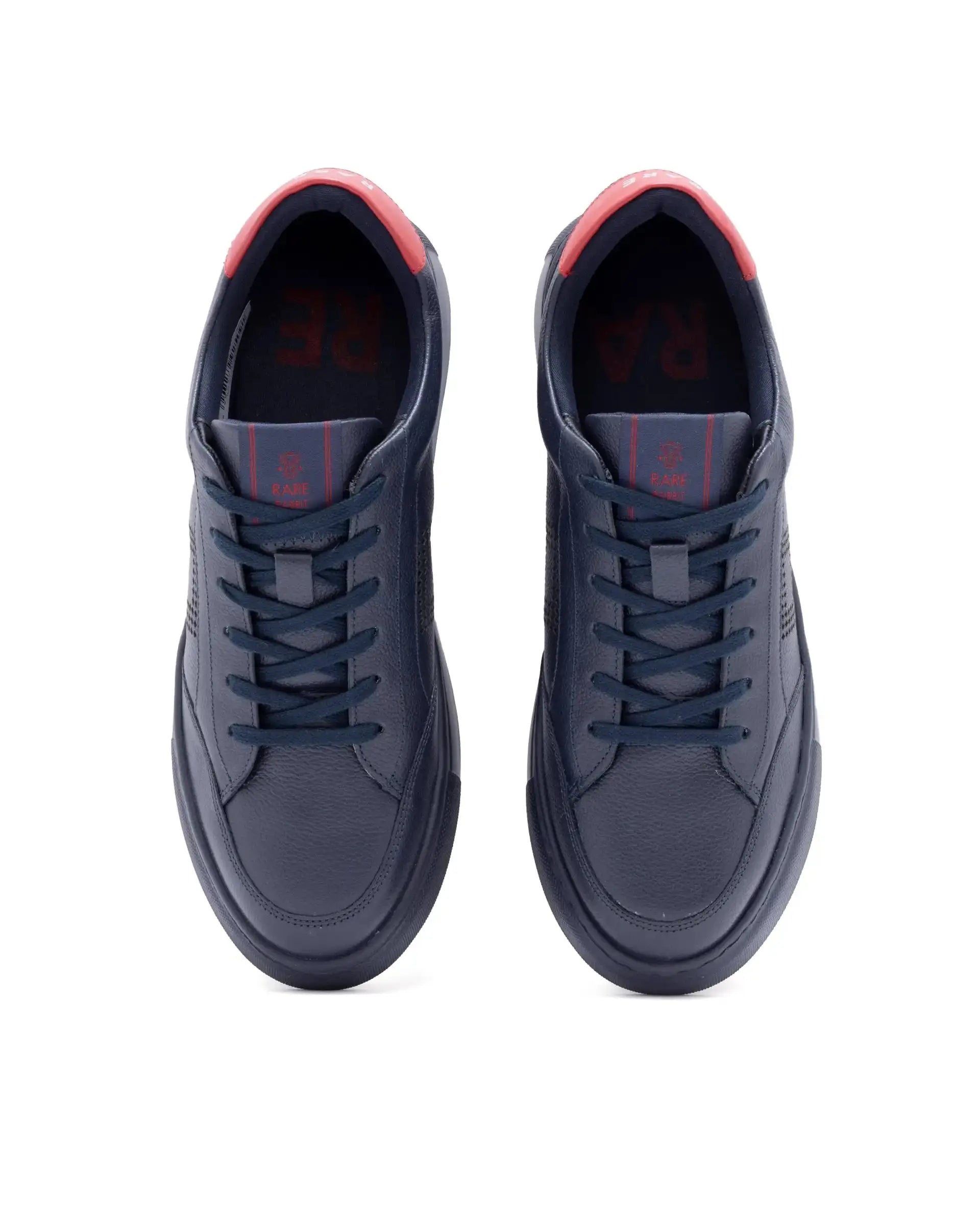 Rare Rabbit Men Vortex Navy Low-Top Genuine Leather Lazer Lace-Up Sneaker Shoes