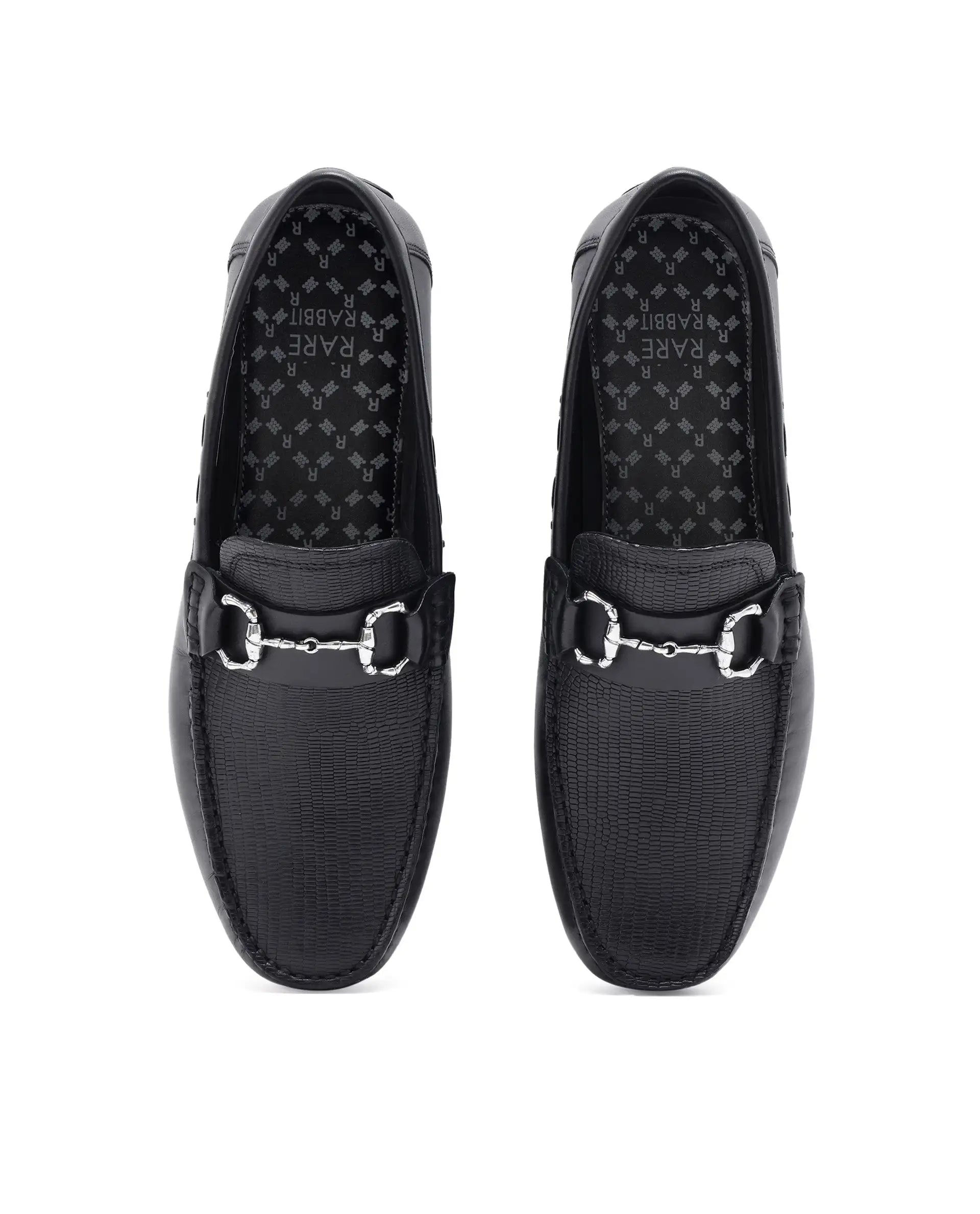 Rare Rabbit Men's Wave Pro Black Genuine Leather Plated Slip-On Driving Moccasins