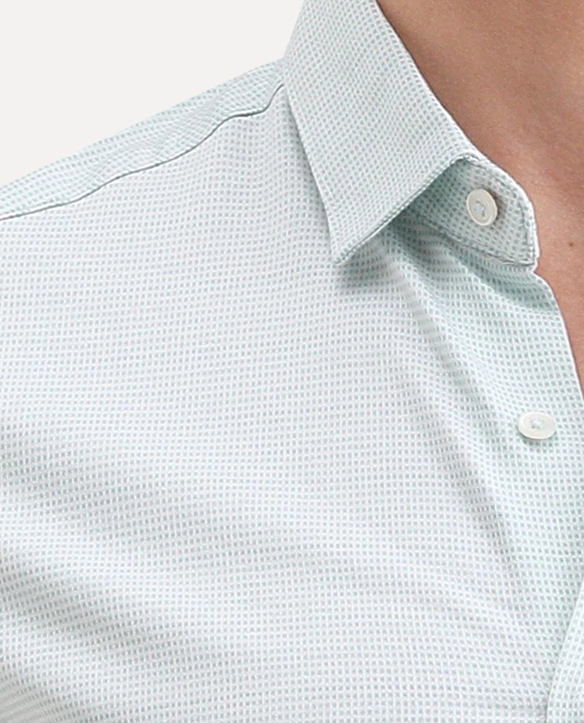 Rare Rabbit Men's Fay Green Cotton Textured Regular Fit Full Sleeve Collared Shirt