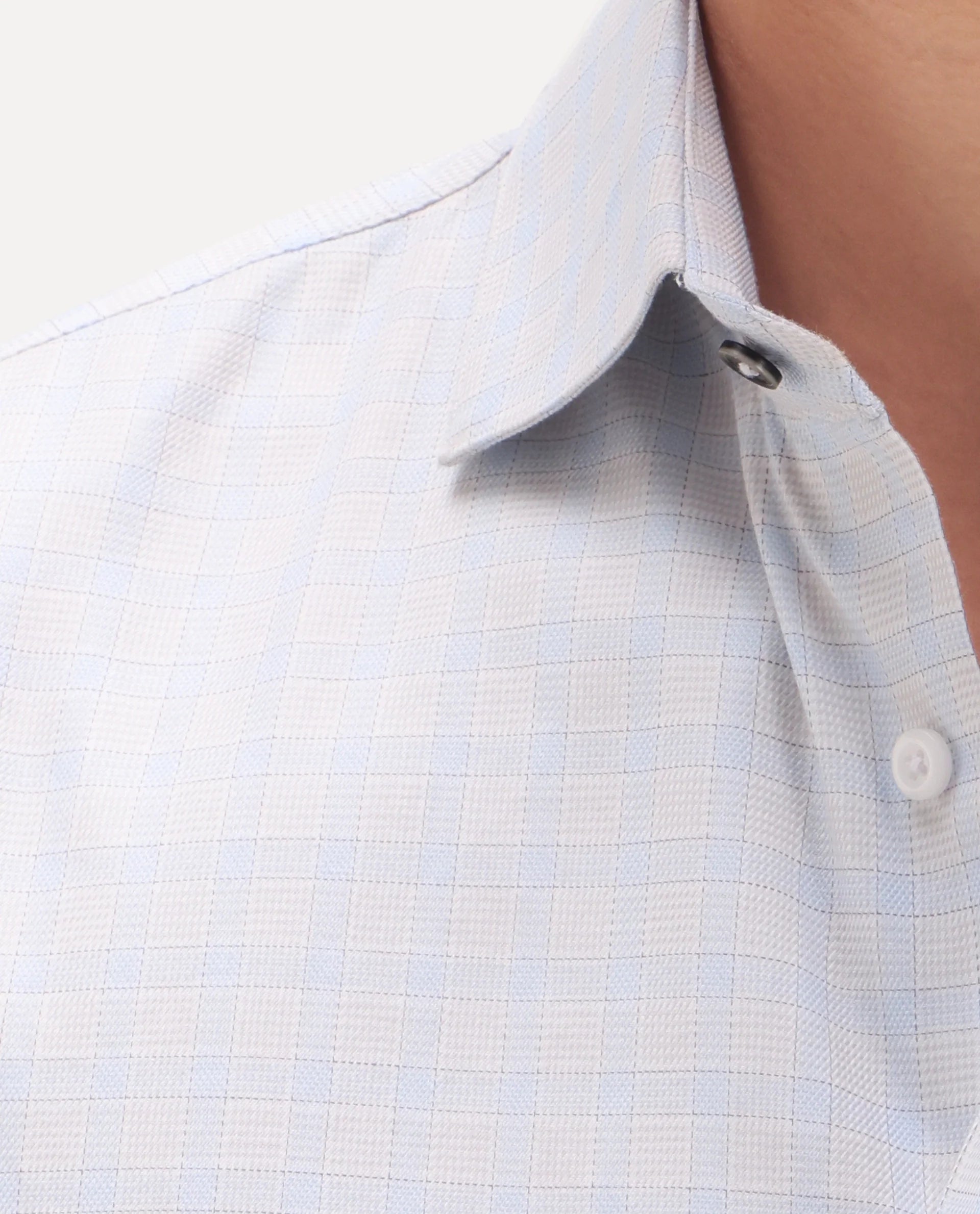 Rare Rabbit Men's Aren Light Blue Cotton Fabric Full Sleeve Spread Collar Button Regular Checked Shirt