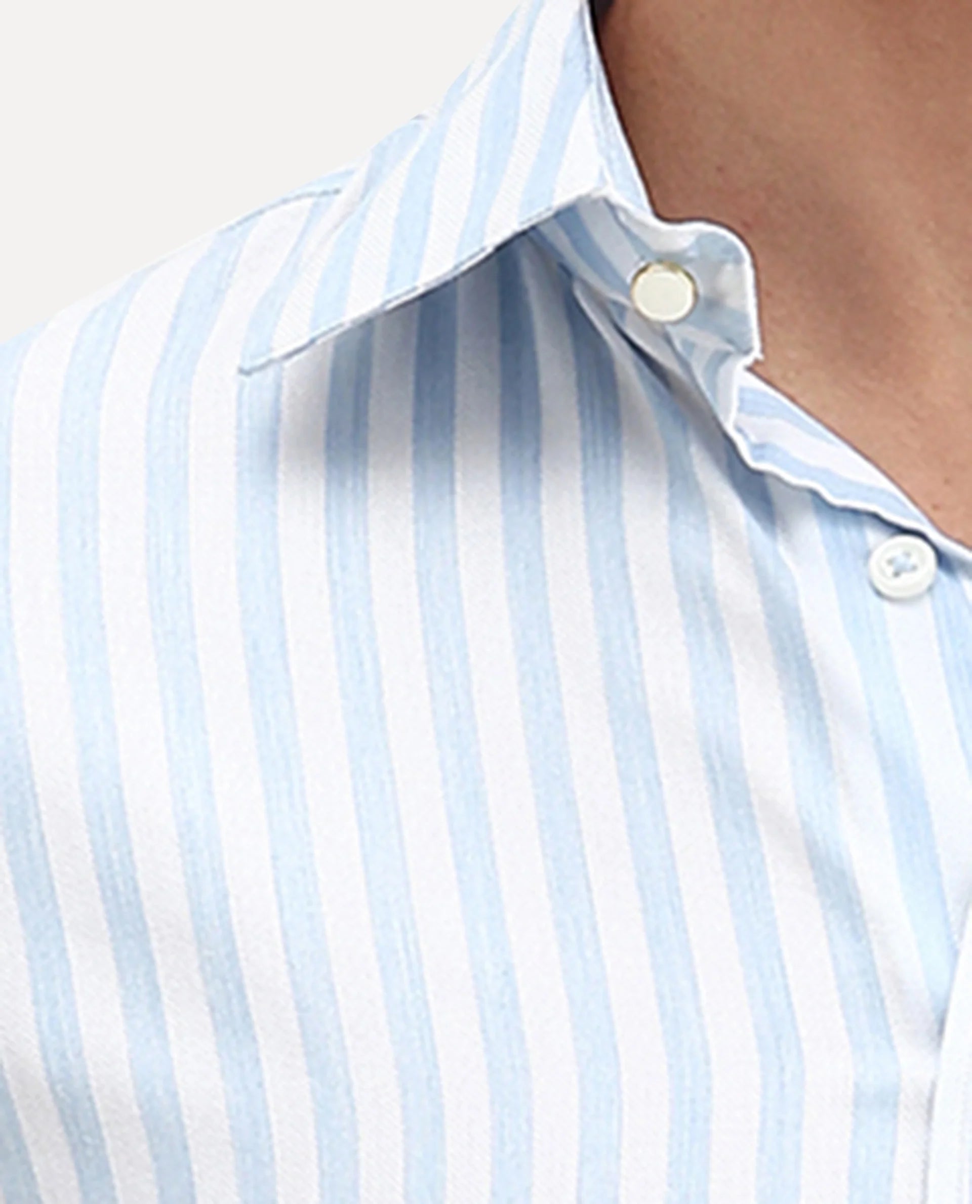 Rare Rabbit Men's Bari Light Blue Cotton Blend Striped Print Regular Fit Full Sleeve Collared Shirt