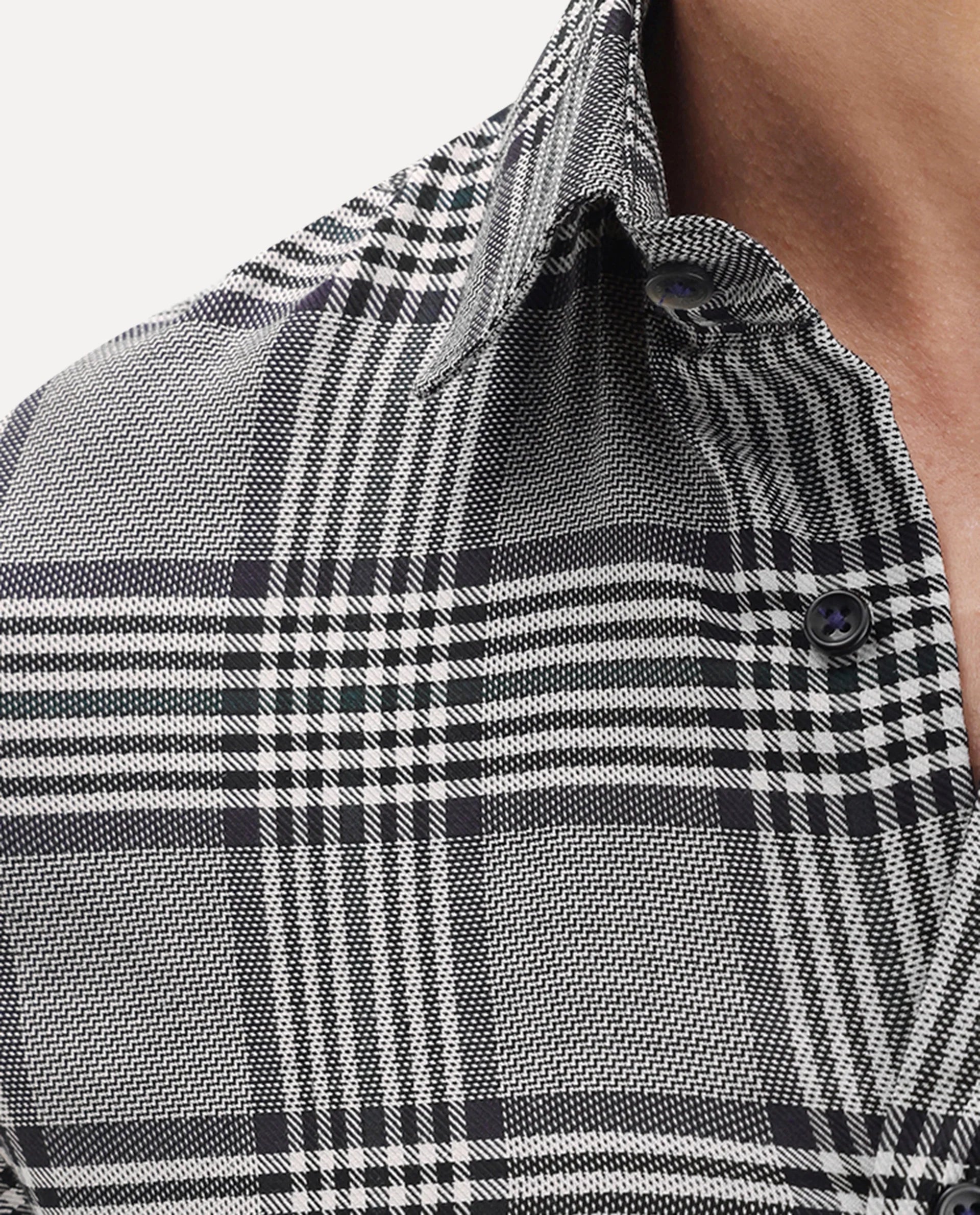 Rare Rabbit Men's Fredo-25 Light Grey Tencel Fabric Collared Neck Regular Fit Checks Shirt