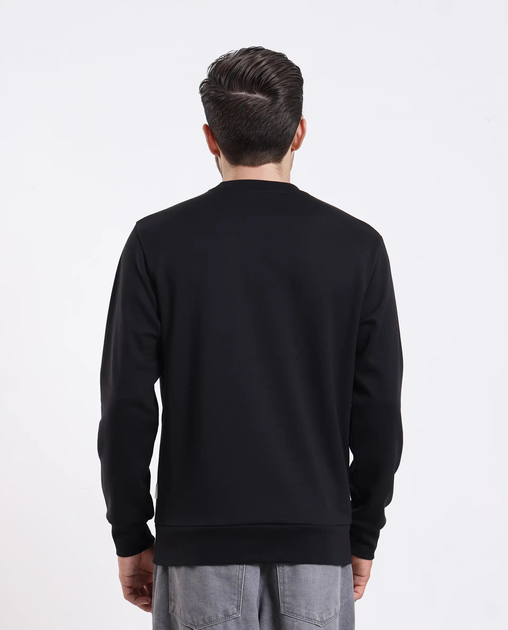 Rare Rabbit Men's Hayd Black Cotton Blend Graphic Print Relaxed Fit Full Sleeve Crew Neck Sweatshirt