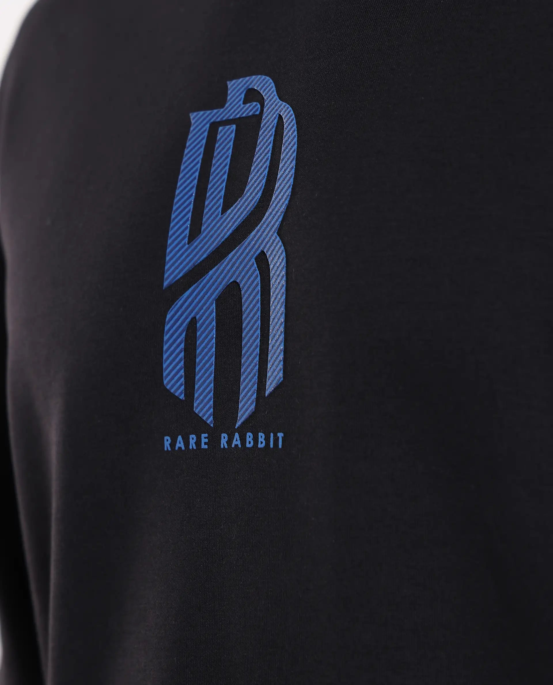 Rare Rabbit Men's Hayd Black Cotton Blend Graphic Print Relaxed Fit Full Sleeve Crew Neck Sweatshirt