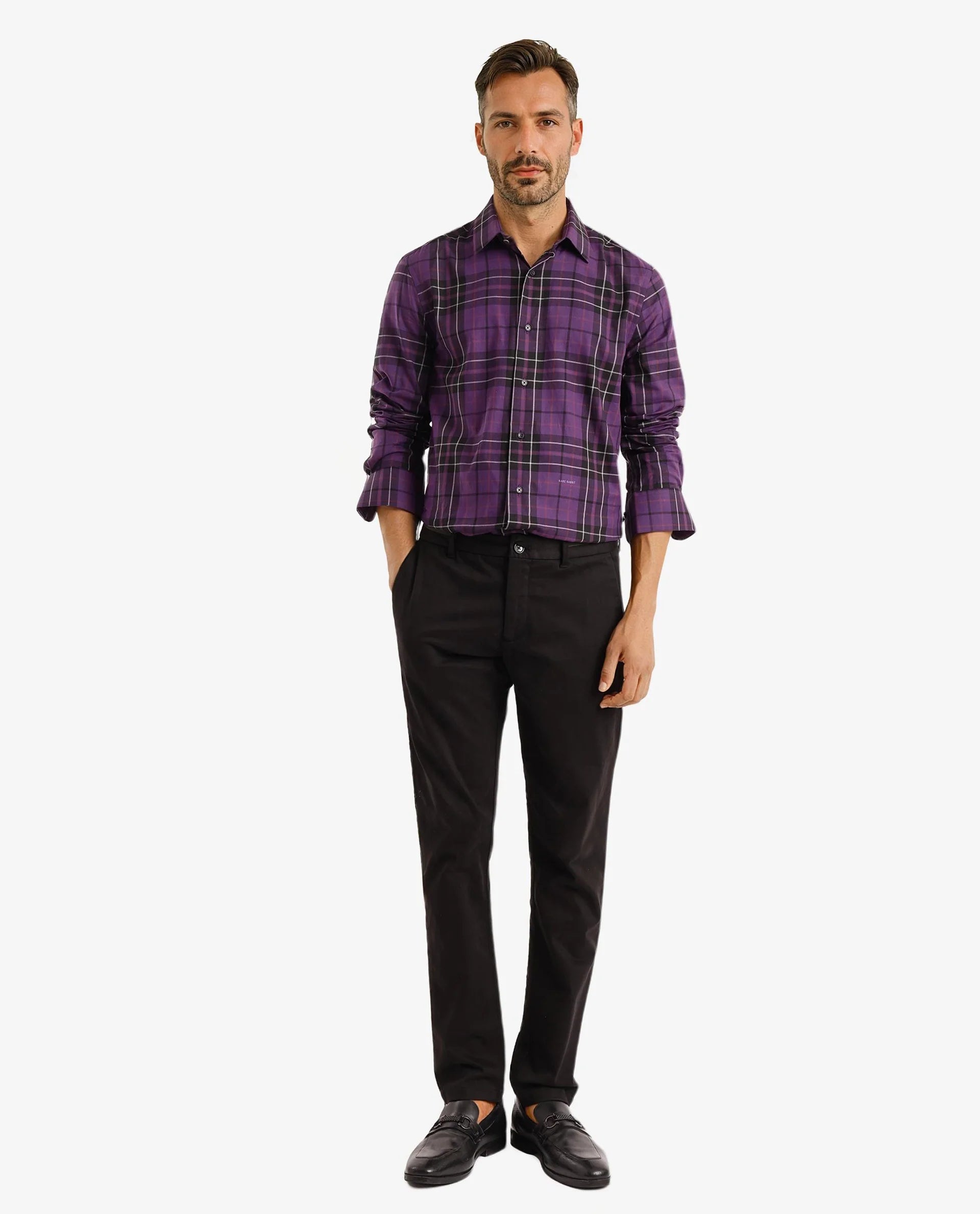 Rare Rabbit Men Haze Dark Purple Full Sleeve Regular Collar Button Closure Regular Fit Checks Shirt