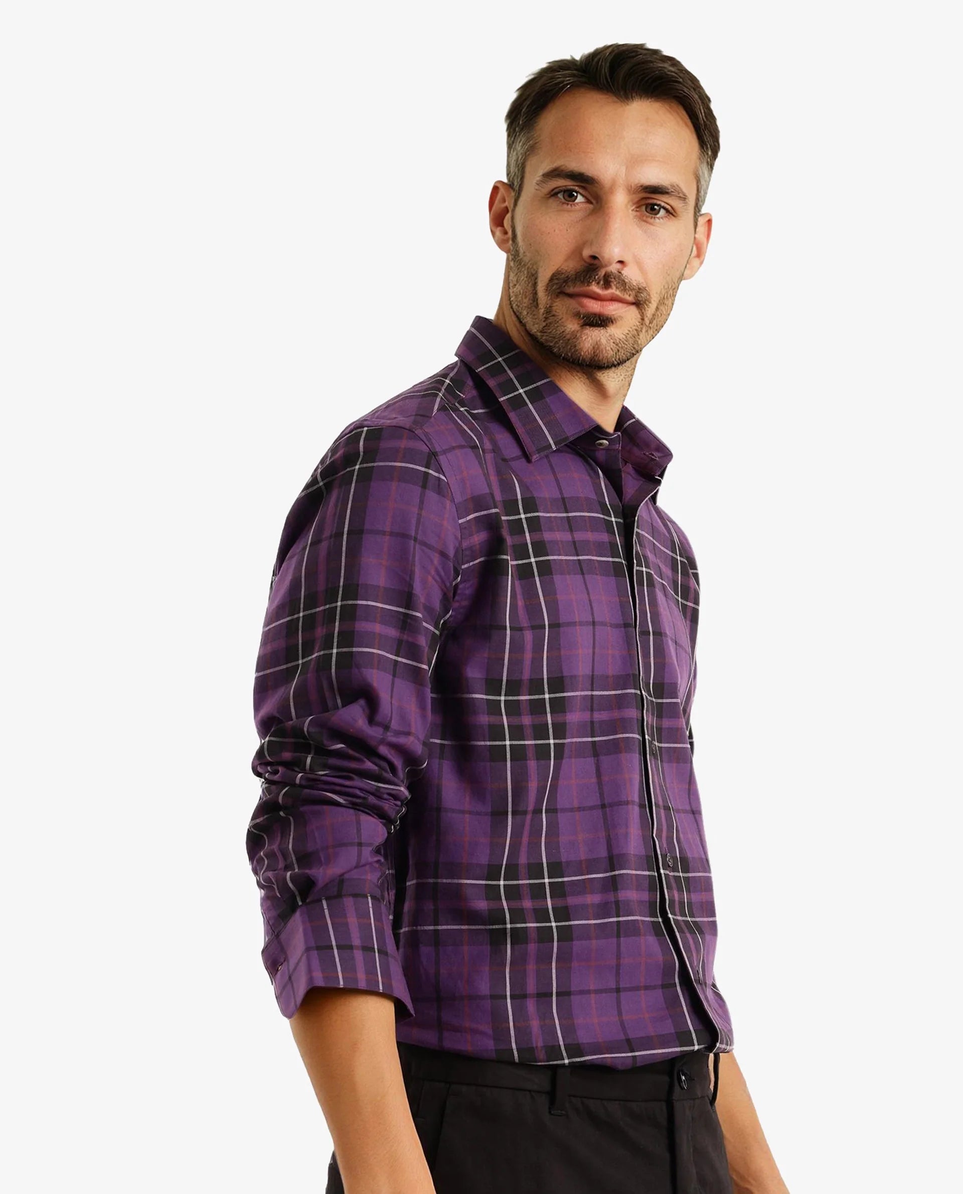 Rare Rabbit Men Haze Dark Purple Full Sleeve Regular Collar Button Closure Regular Fit Checks Shirt