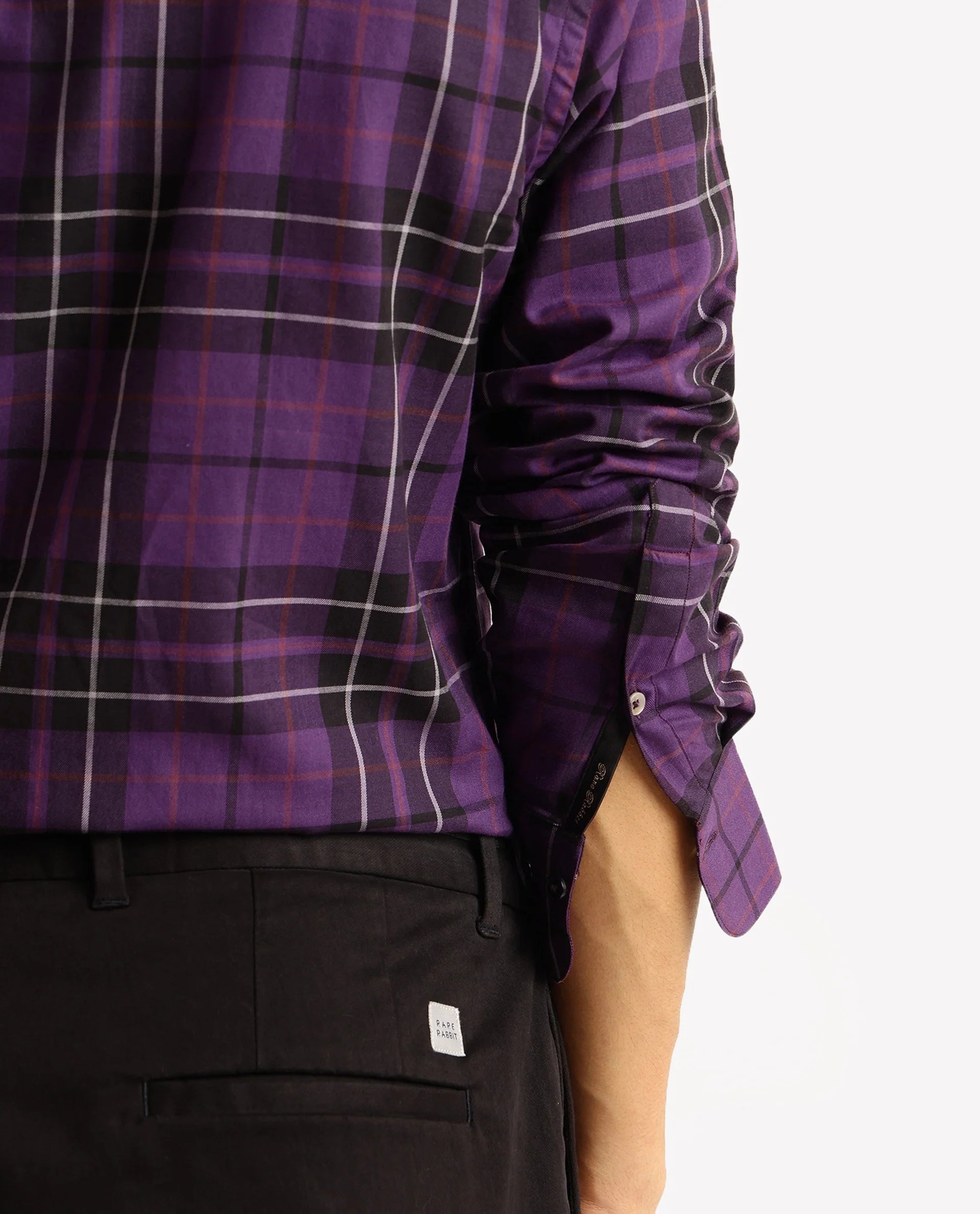 Rare Rabbit Men Haze Dark Purple Full Sleeve Regular Collar Button Closure Regular Fit Checks Shirt