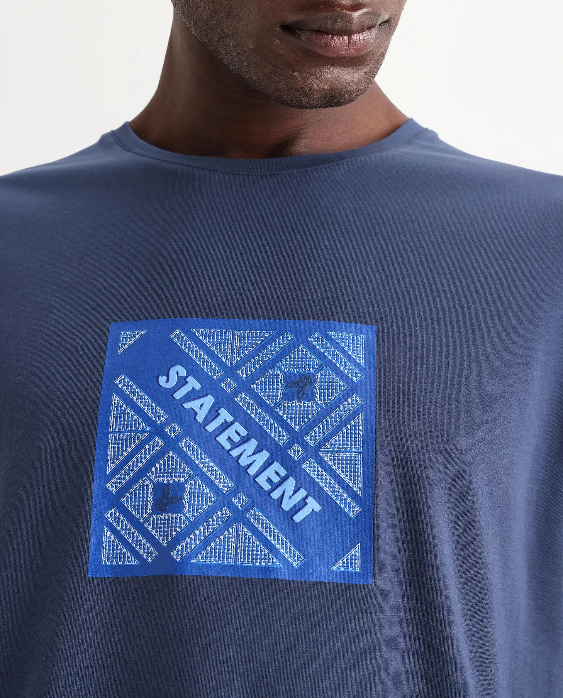 Rare Rabbit Men's Hemo Dusky Blue Cotton Blend Graphic Print Regular Fit Half Sleeve Crew Neck T-Shirt