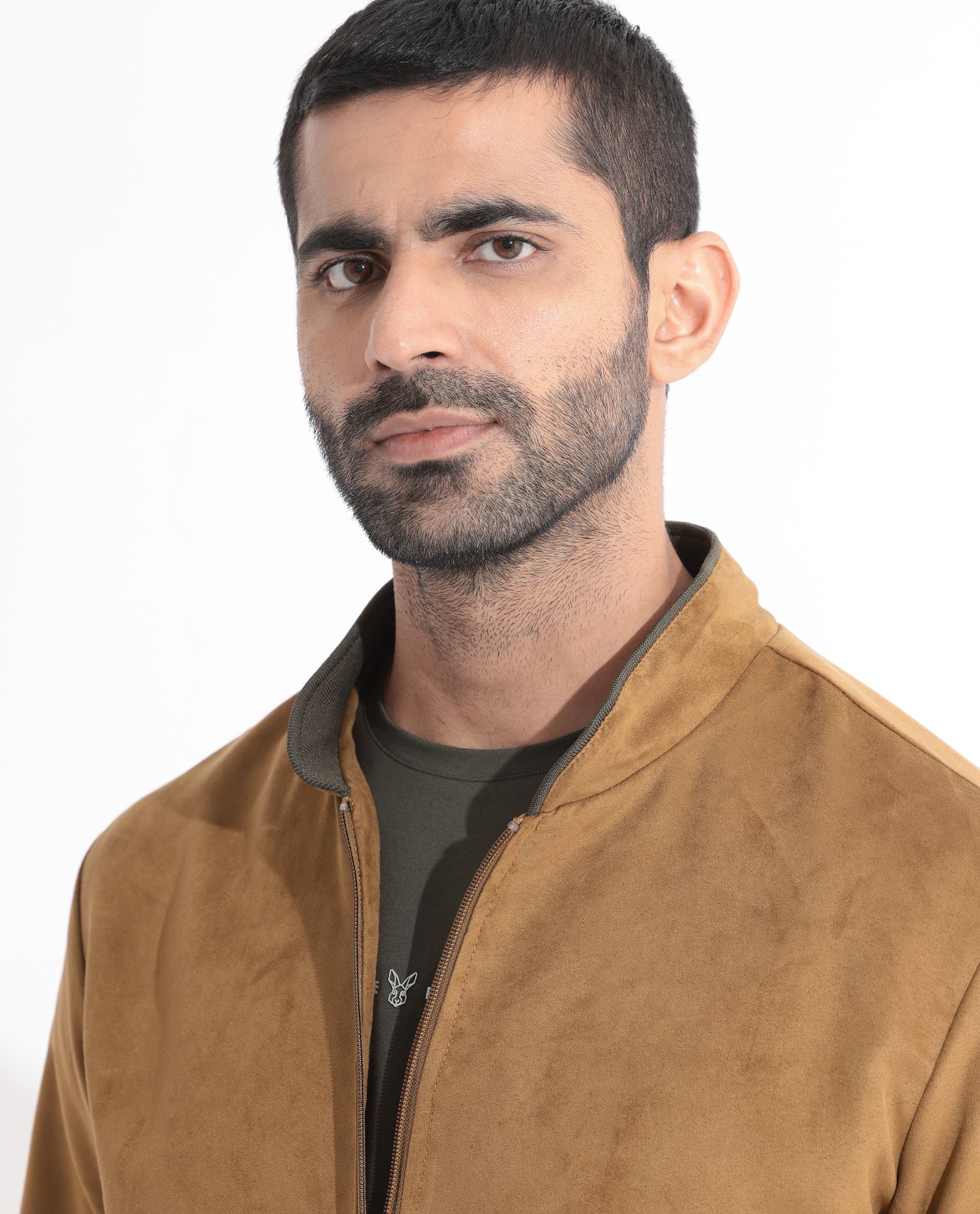 Rare Rabbit Men's Henron Yellow Plain Suede Bomber Jacket