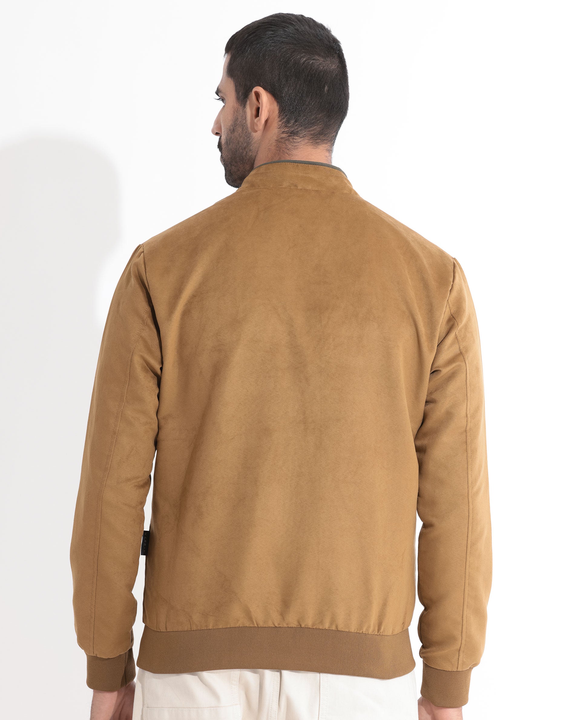 Rare Rabbit Men's Henron Yellow Plain Suede Bomber Jacket