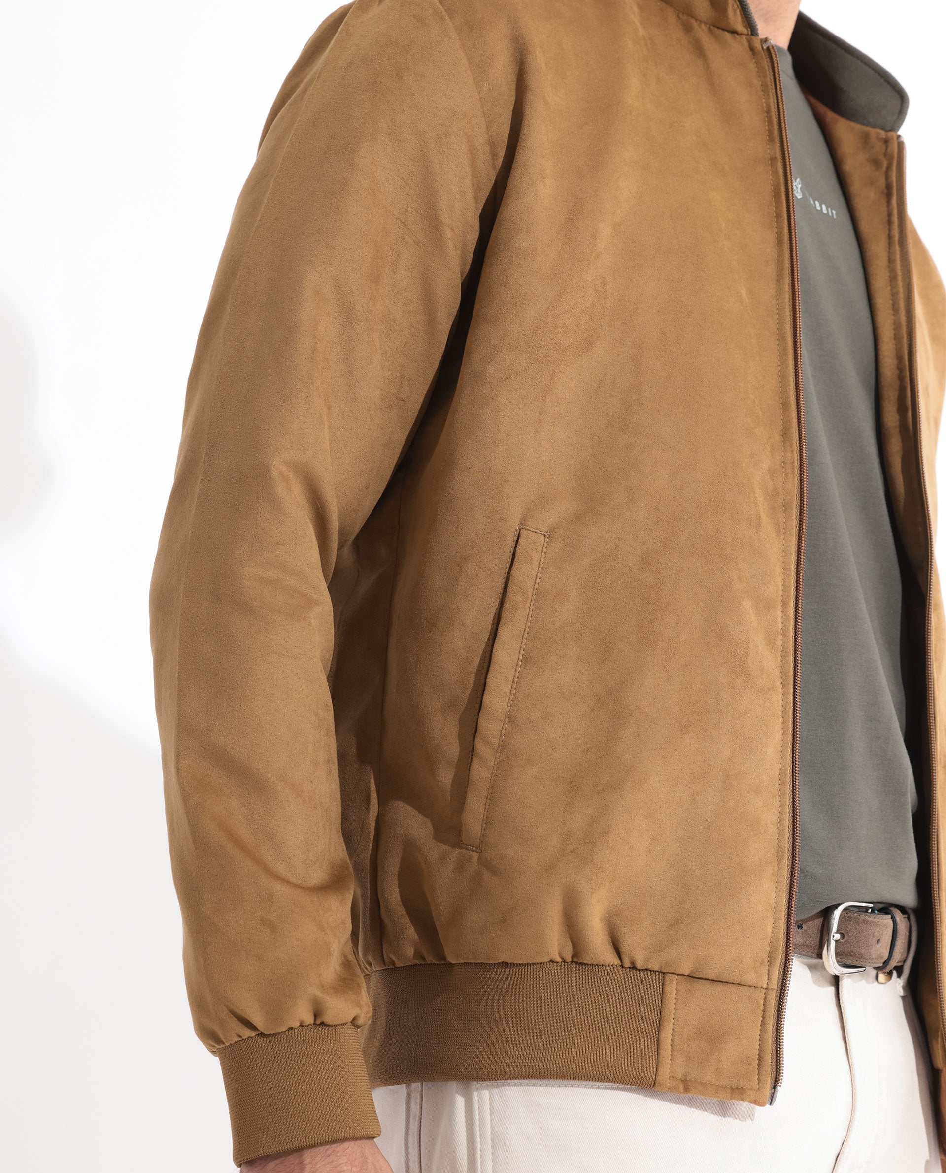 Rare Rabbit Men's Henron Yellow Plain Suede Bomber Jacket