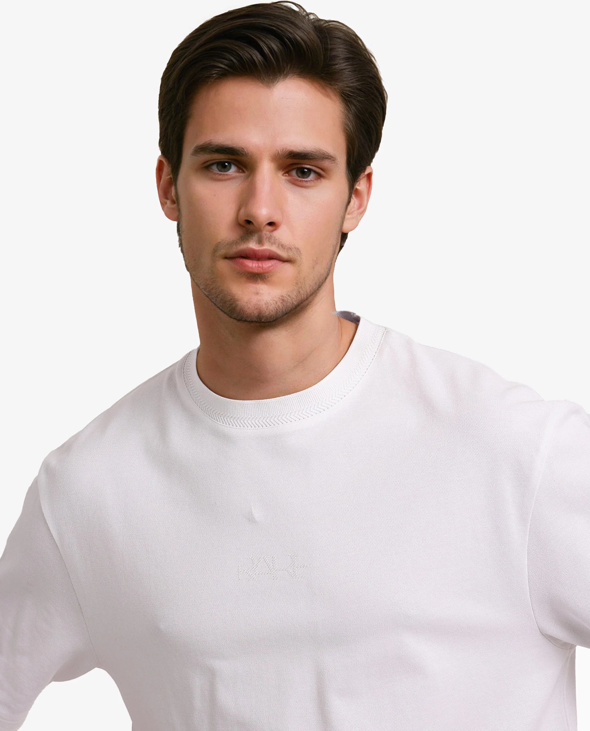 Rare Rabbit Mens Heros-1 White Cotton Lycra Fabric Blend Drop Shoulder Short Sleeve Oversized Fit Embroidered Logo T-Shirt