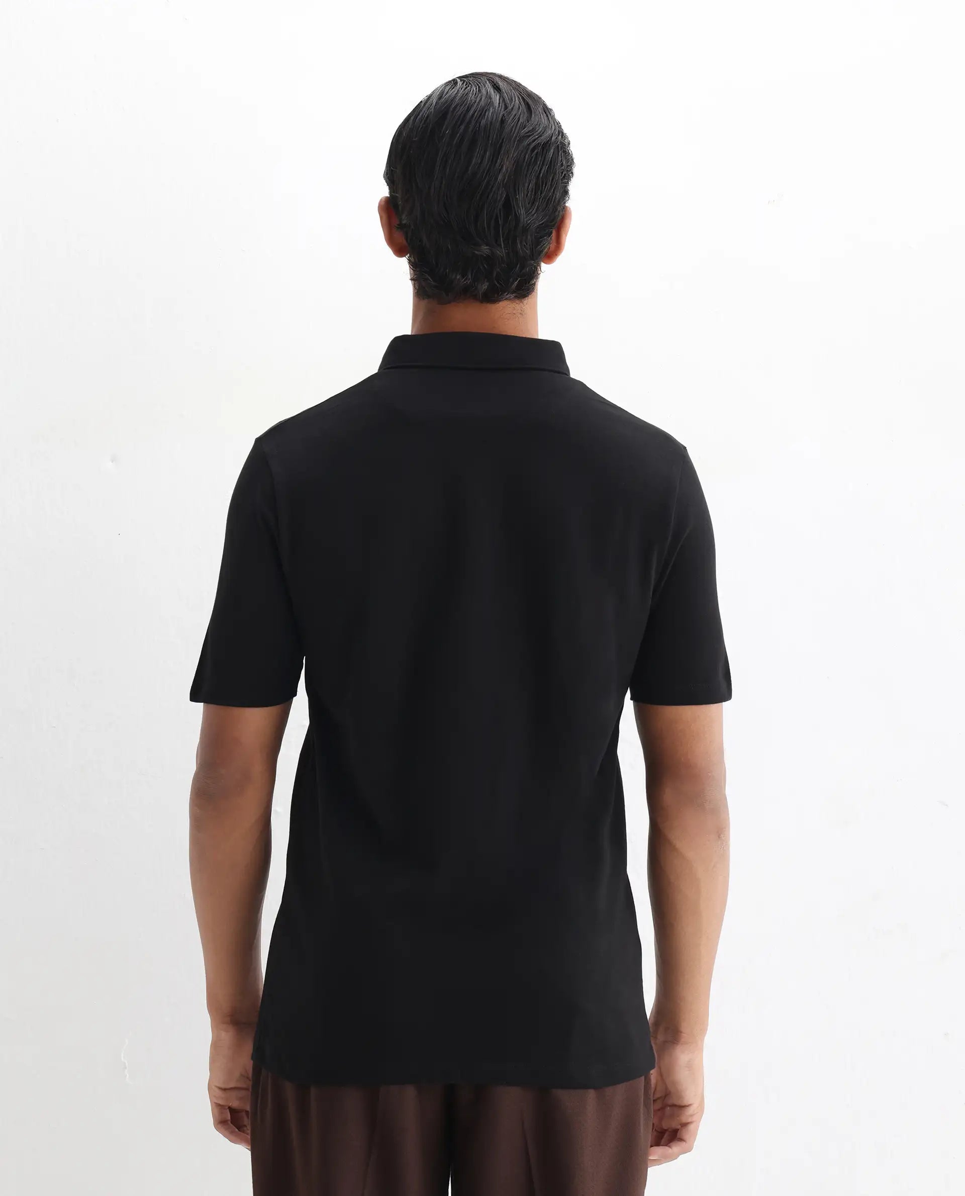 Rare Rabbit Men's Herval Black Cotton Plain Regular Fit Half Sleeve Polo