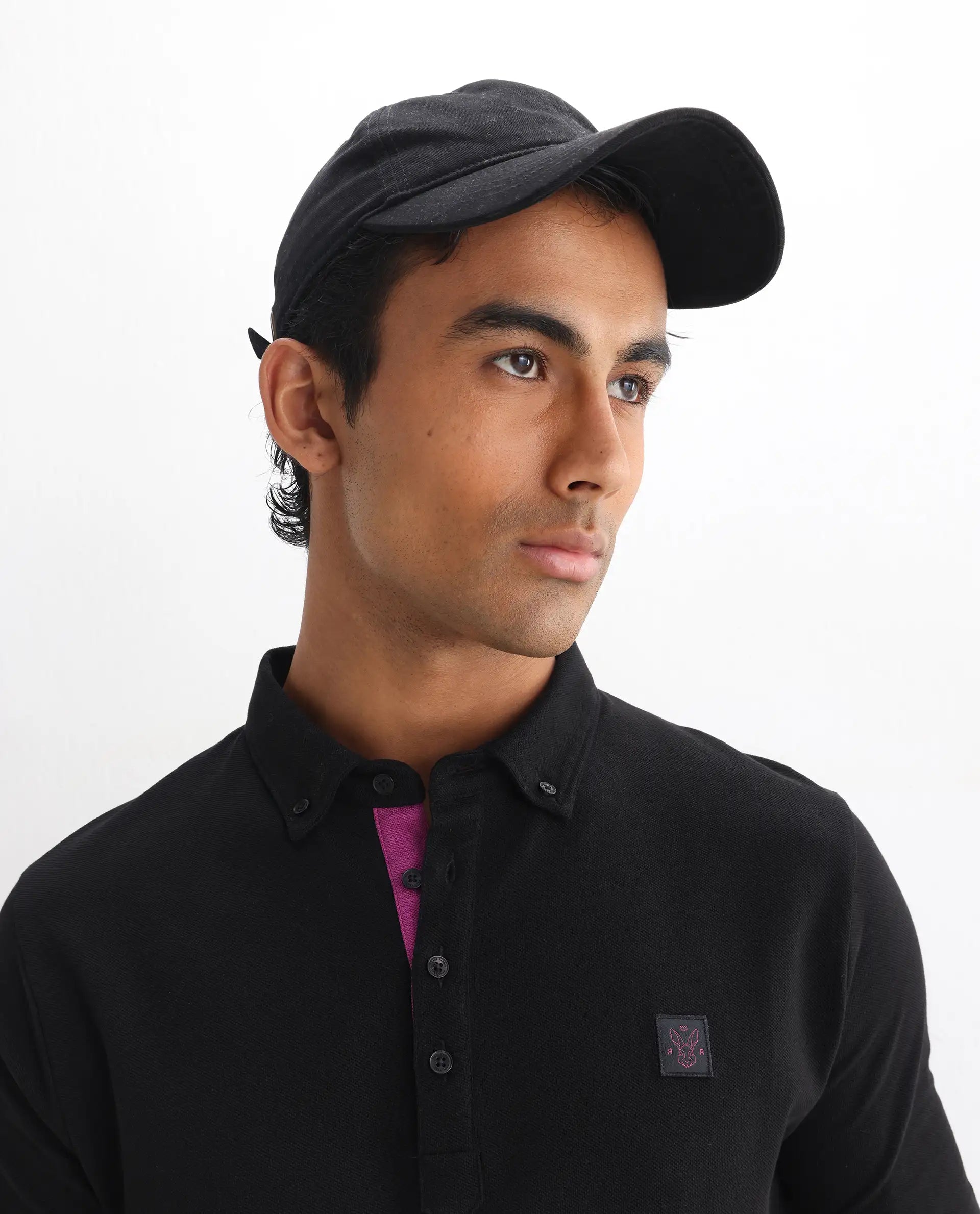 Rare Rabbit Men's Herval Black Cotton Plain Regular Fit Half Sleeve Polo
