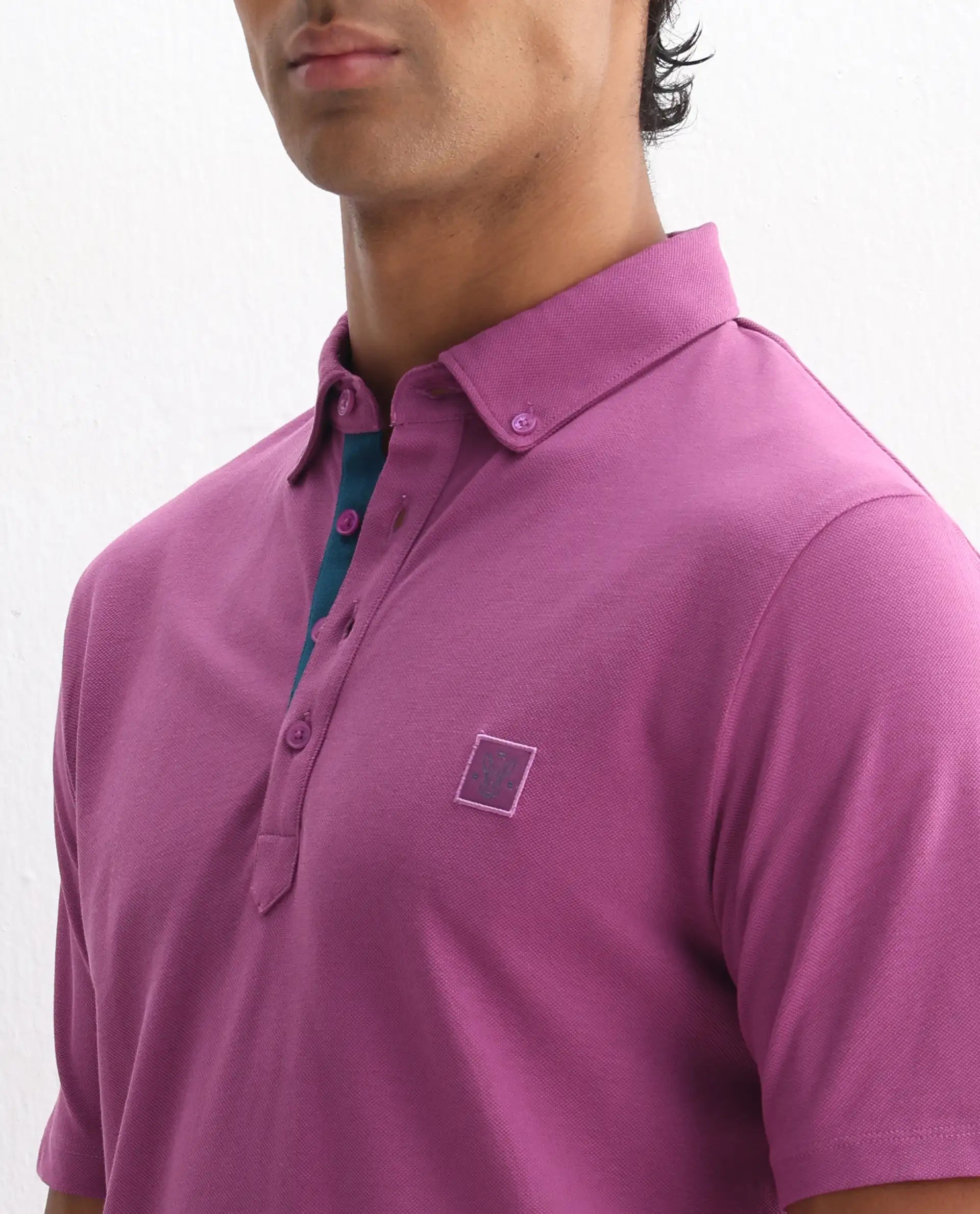 Rare Rabbit Men's Herval Dark Pink Cotton Plain Regular Fit Half Sleeve Polo