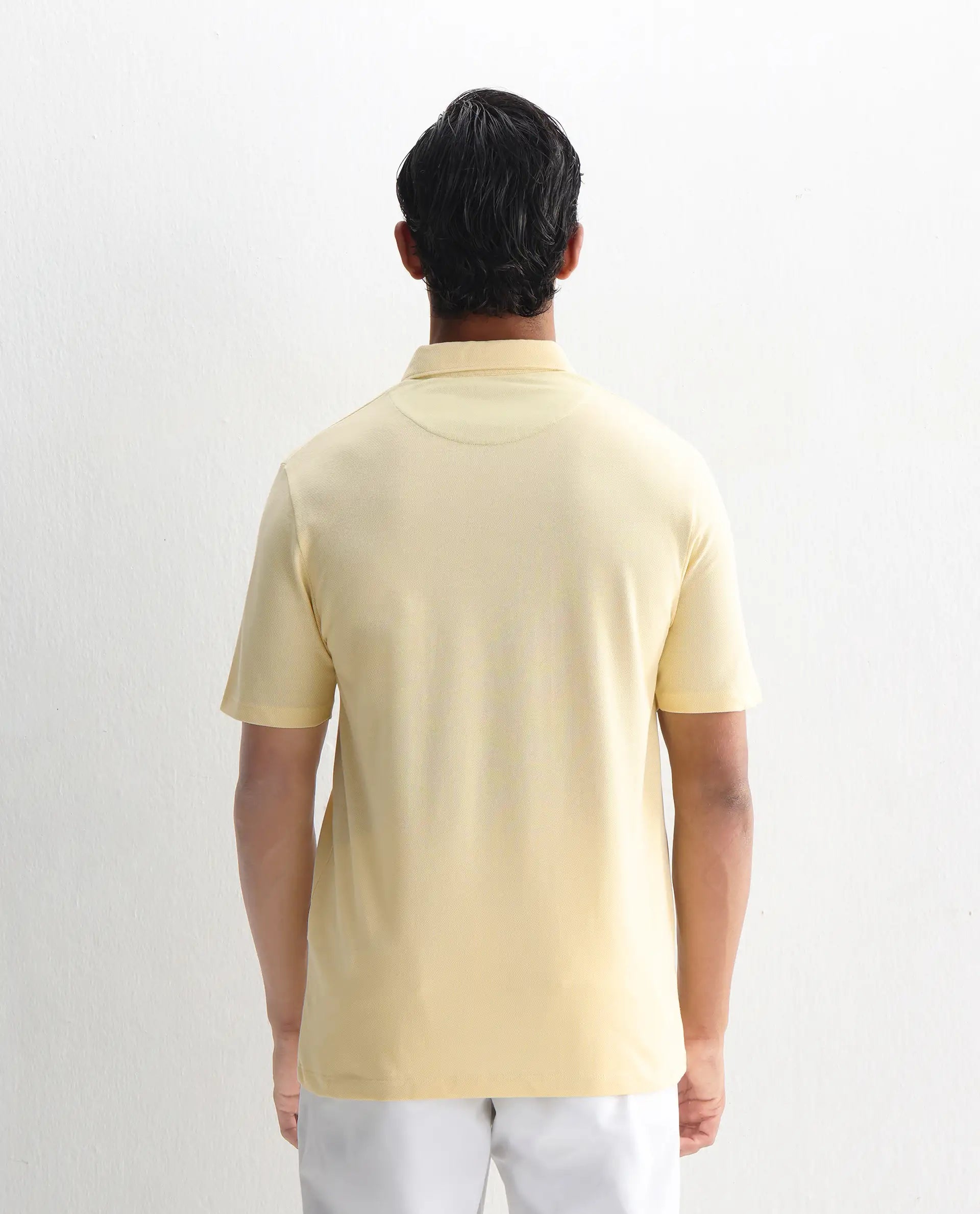 Rare Rabbit Men's Herval Light Yellow Cotton Plain Regular Fit Half Sleeve Polo