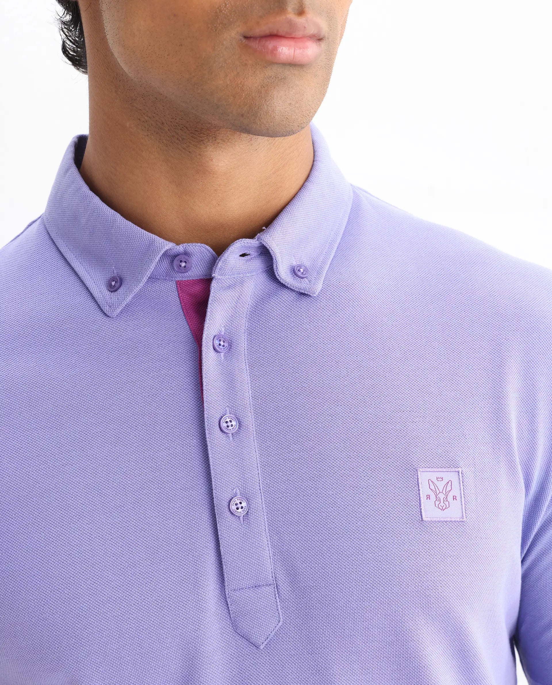 Rare Rabbit Men's Herval Pastel Purple Cotton Plain Regular Fit Half Sleeve Polo