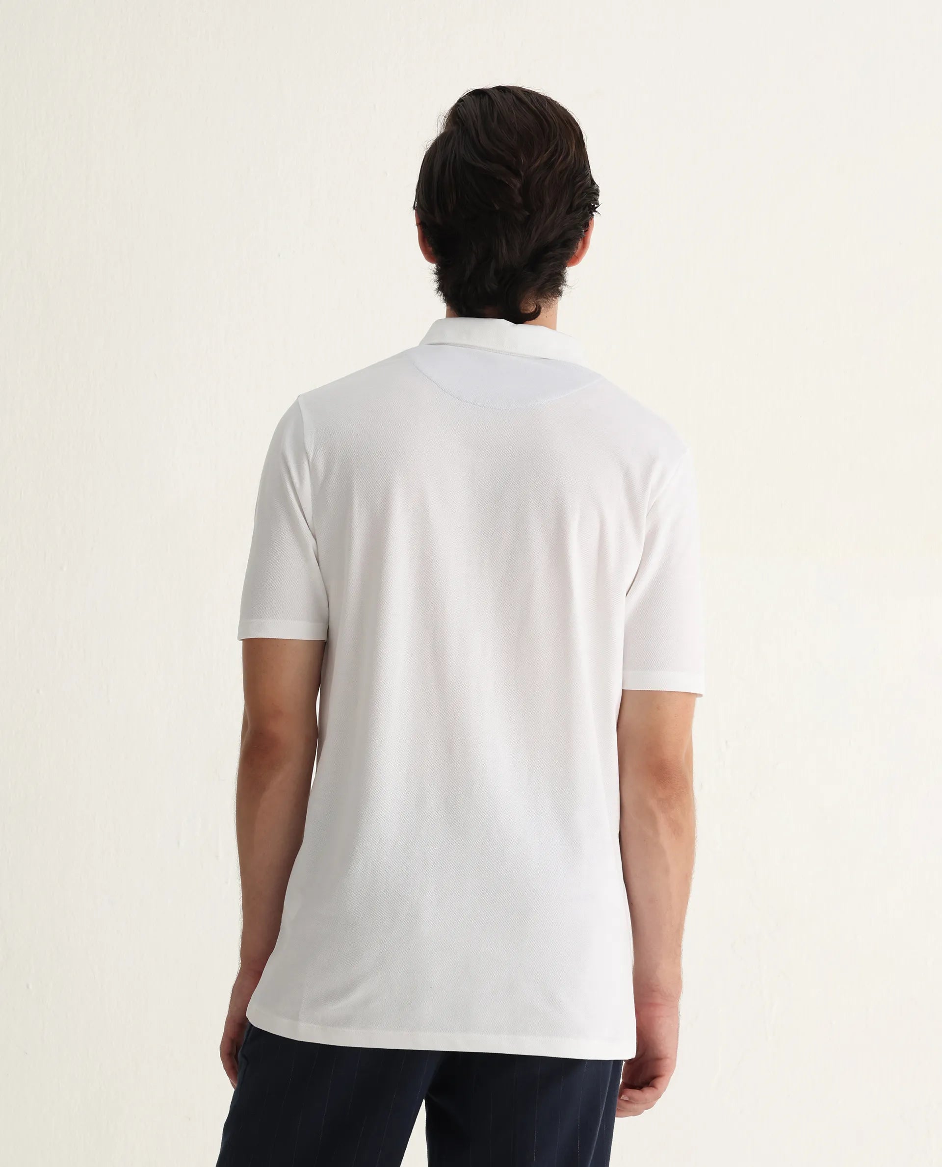 Rare Rabbit Men's Herval White Cotton Plain Regular Fit Half Sleeve Polo