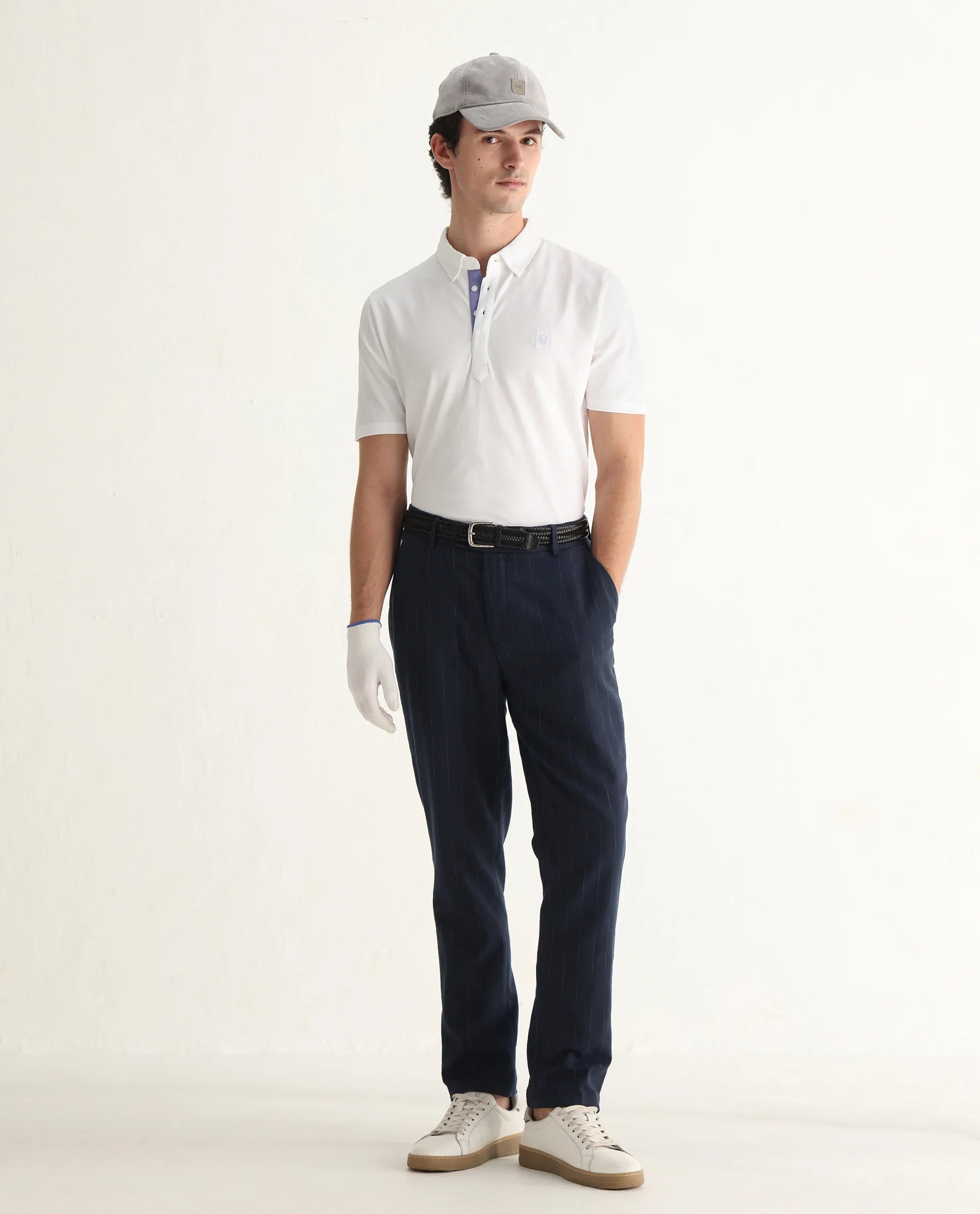 Rare Rabbit Men's Herval White Cotton Plain Regular Fit Half Sleeve Polo