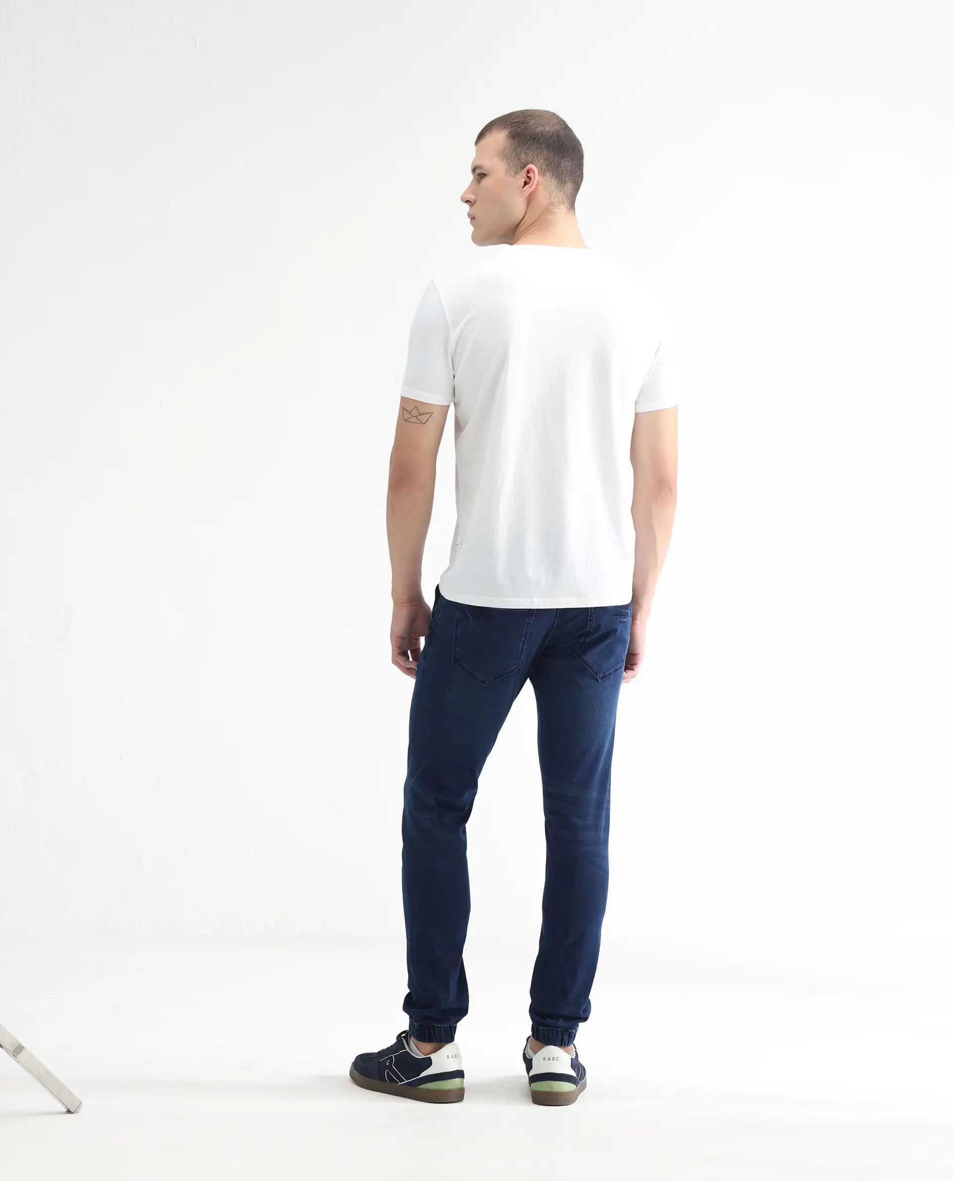 Rare Rabbit Men's Higg Blue Cotton Plain Hawk Slim Fit Jeans