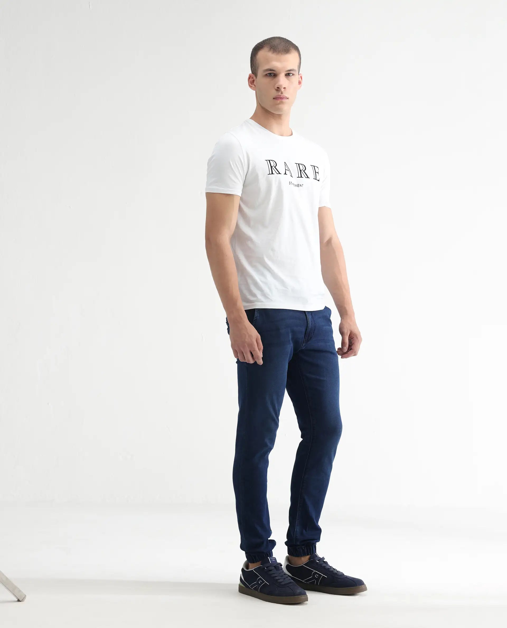 Rare Rabbit Men's Higg Blue Cotton Plain Hawk Slim Fit Jeans