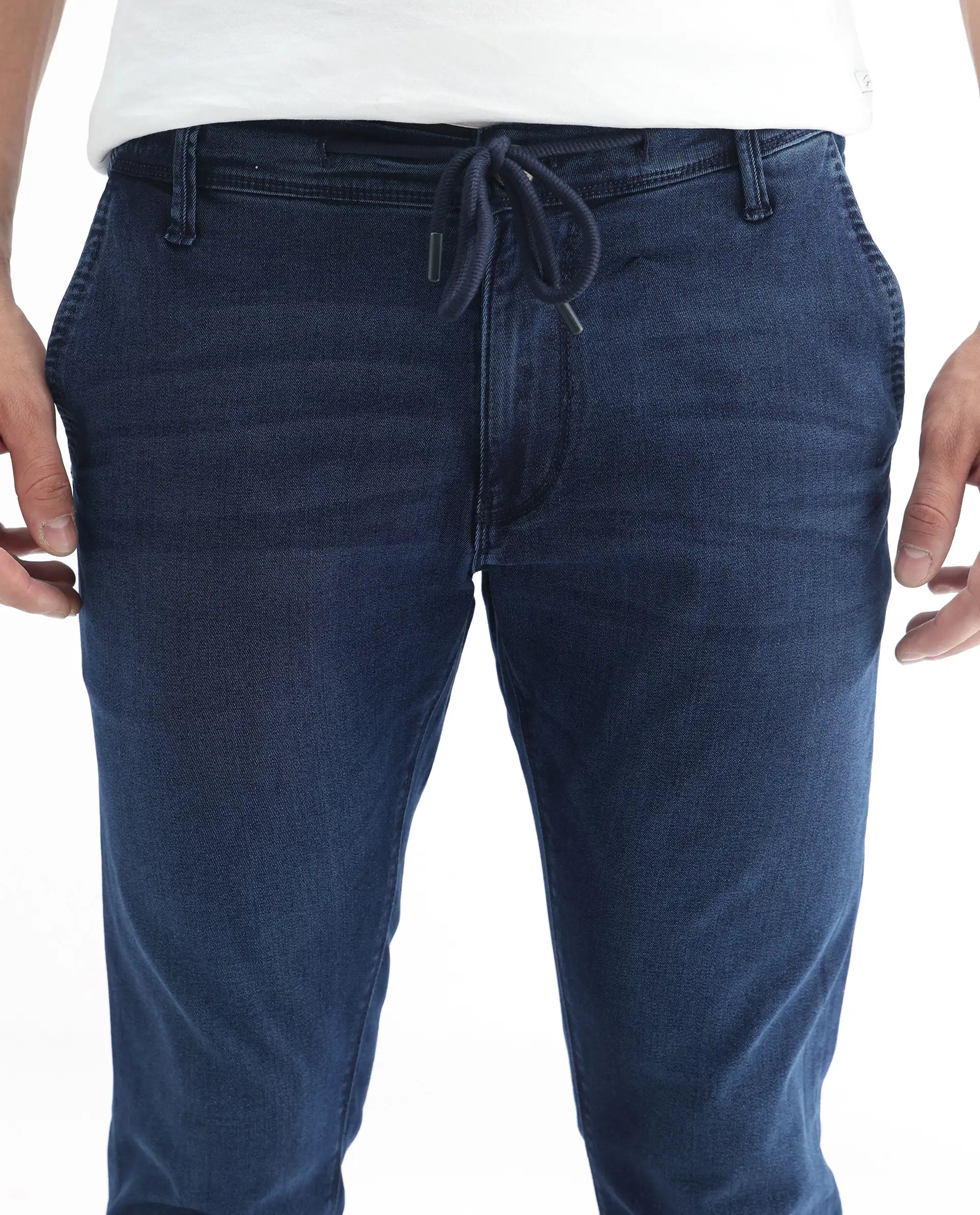 Rare Rabbit Men's Higg Blue Cotton Plain Hawk Slim Fit Jeans