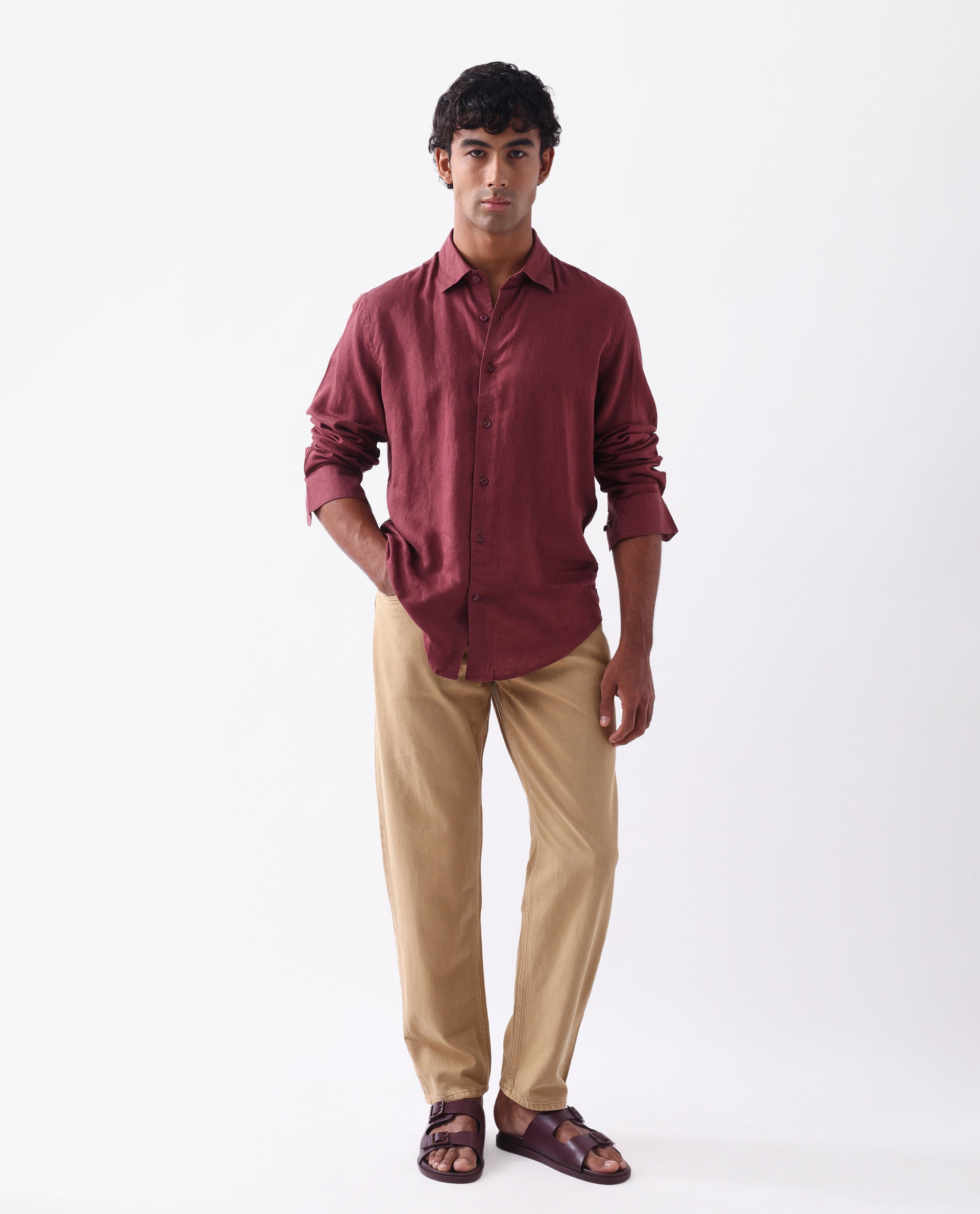 Rare Rabbit Men's Arvi Mustard Cotton Plain Dond Carrot Fit Jeans