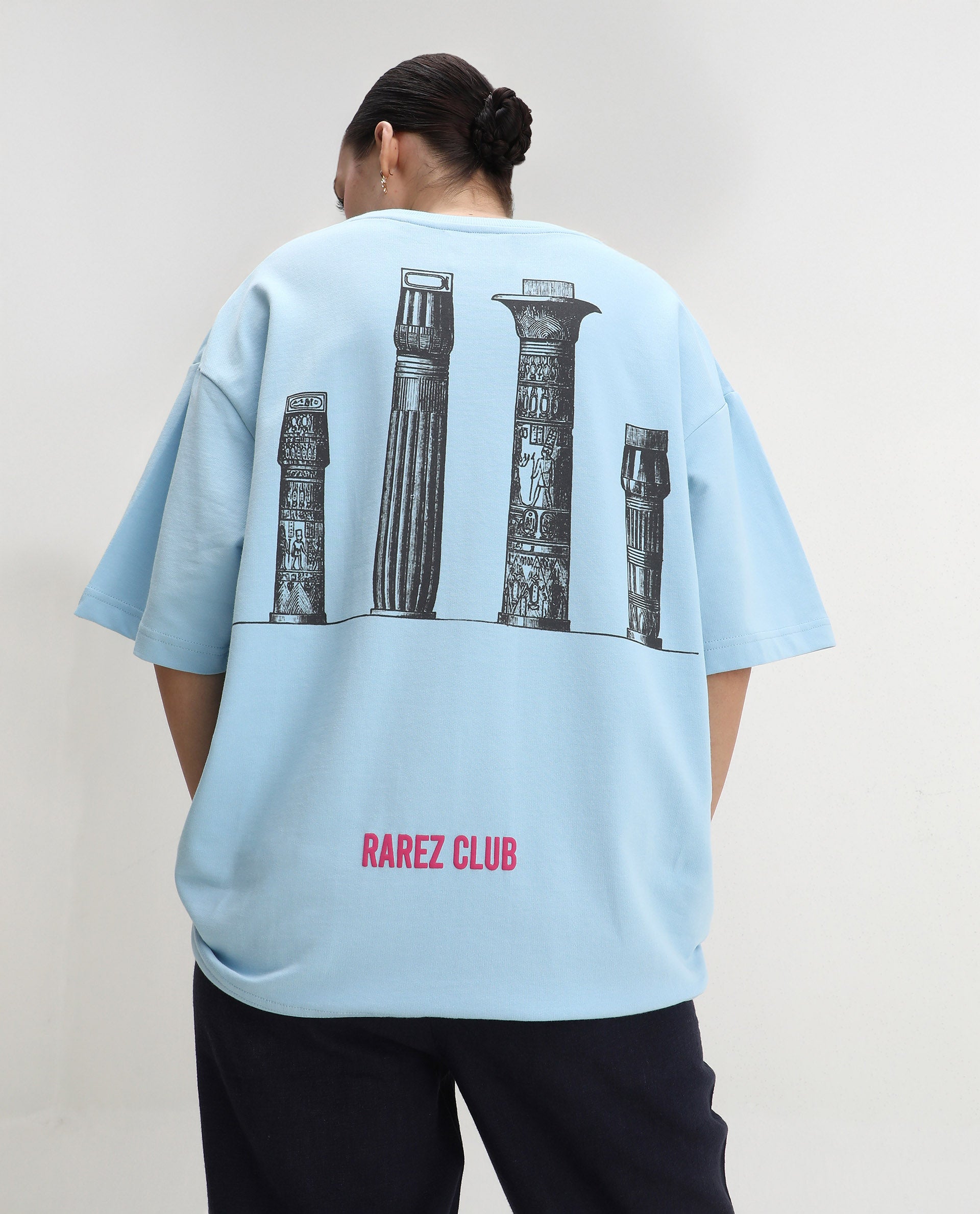 Rareism Women's Jinx Blue Cotton Graphic Print Oversized T-Shirt